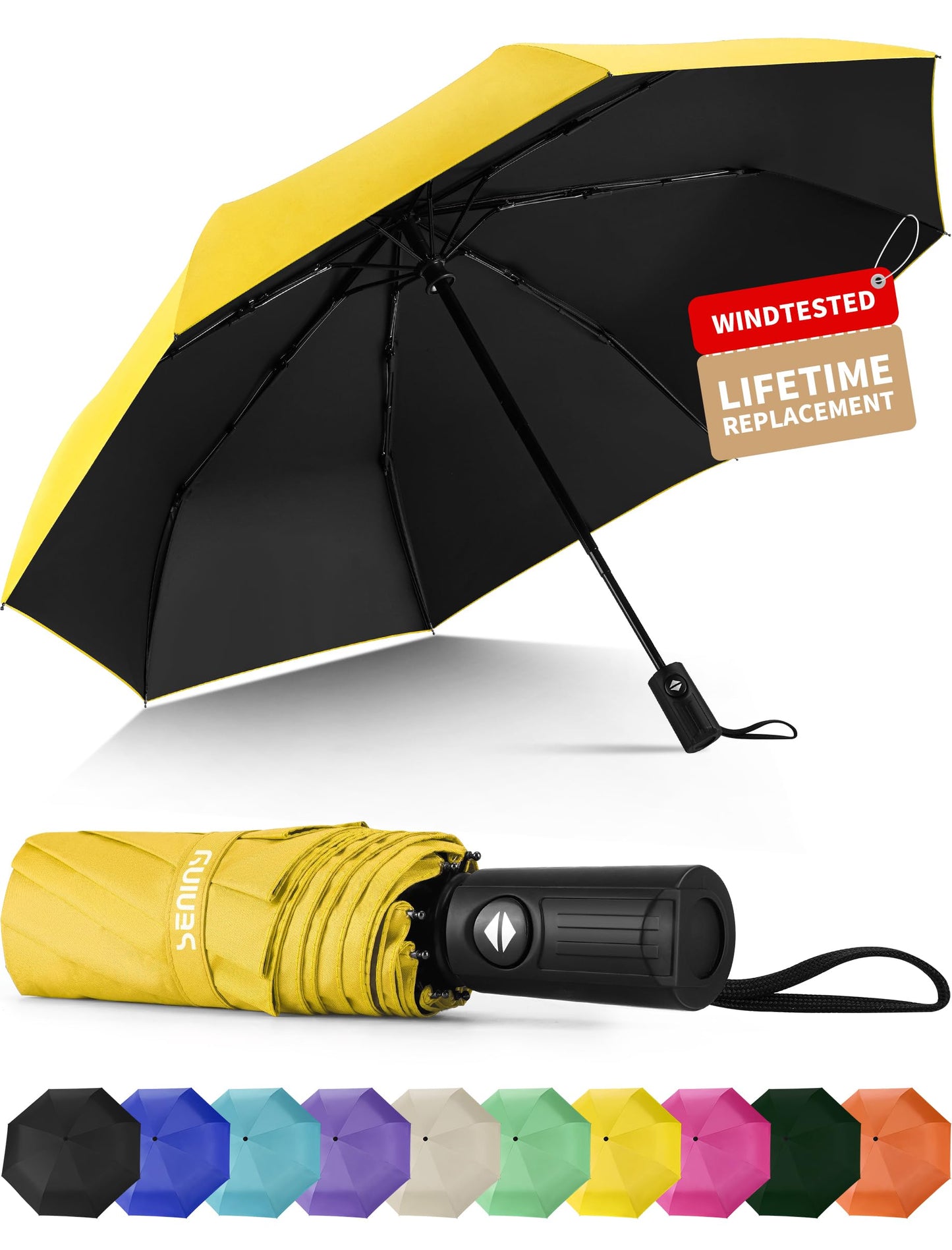 Seniny Windproof Travel Umbrella, Automatic Umbrellas for Rain, Portable & Compact Umbrellas for Backpack, Strong UV for Protection, Folding Small Sun Umbrella for Car, Walking