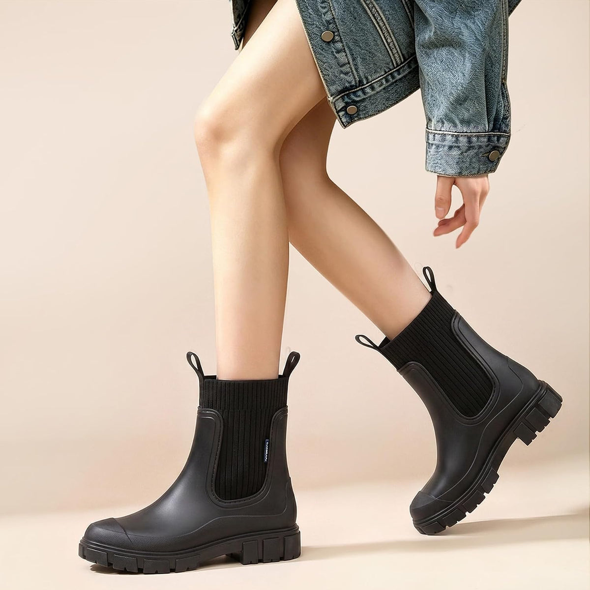 XZV Rain Boots Women Short Ankle Chelsea Boots | Womens Rubber Garden Shoes, Fashion Work Booties, Waterproof, Lightweight, Non Slip, Slip On