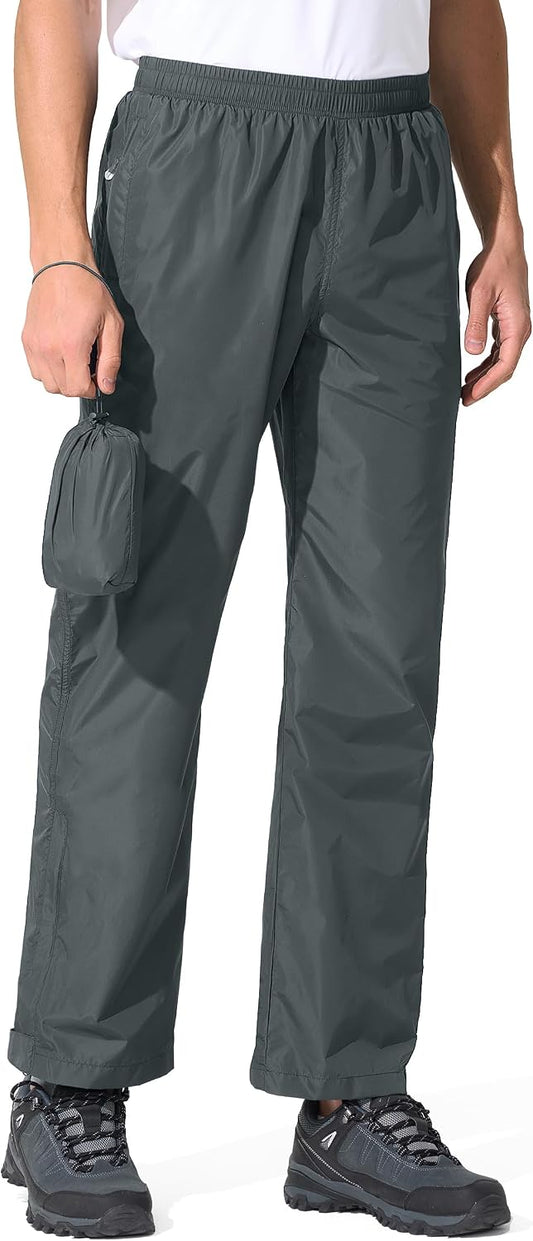UIQUR Mens Rain Pants Waterproof Hiking Pants | Lightweight Packable Half Leg Zip Pant Cuffs for Hiking, Cycling, Running, Fishing ,Golf,Rainy-day work