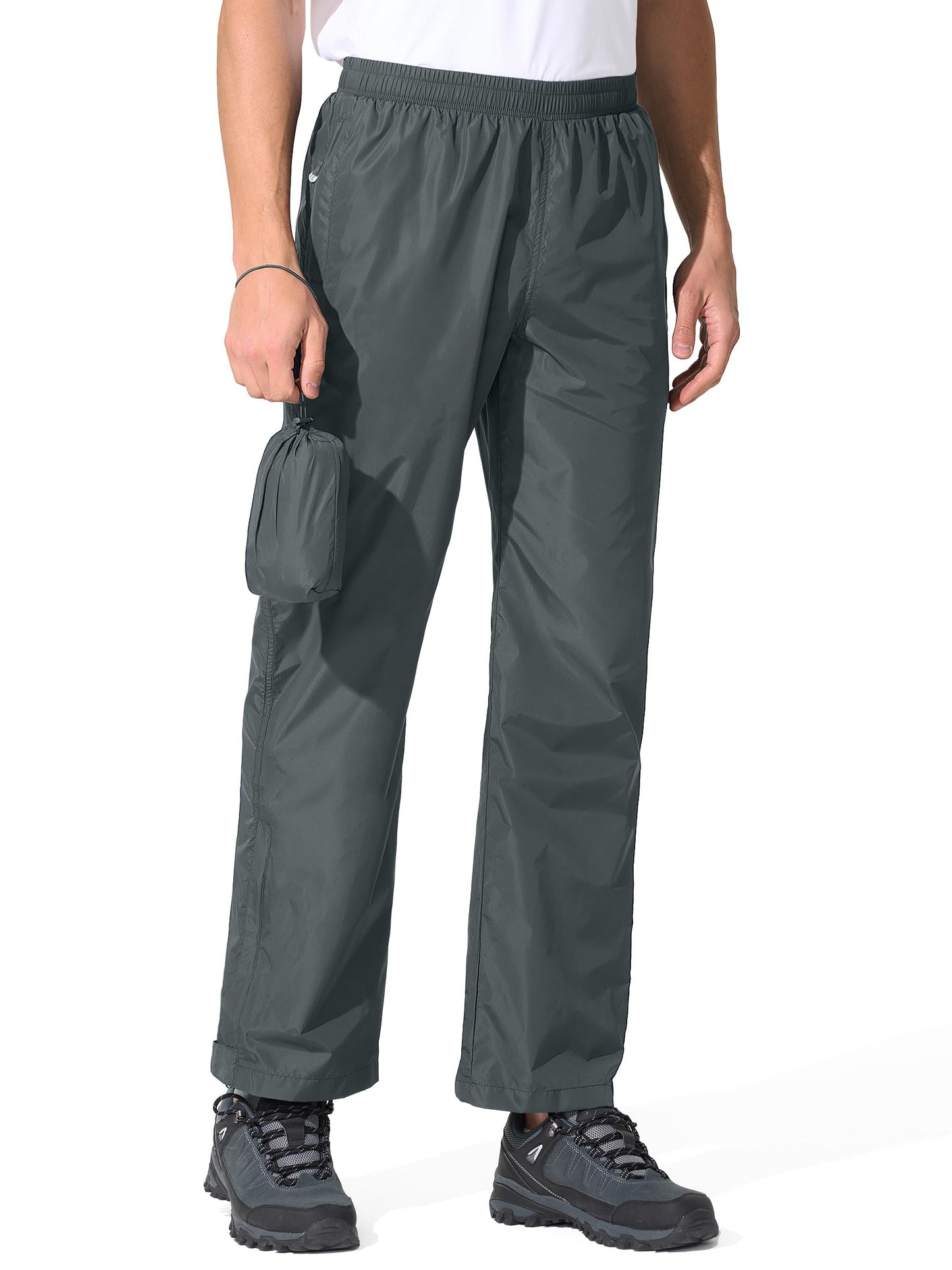 UIQUR Mens Rain Pants Waterproof Hiking Pants | Lightweight Packable Half Leg Zip Pant Cuffs for Hiking, Cycling, Running, Fishing ,Golf,Rainy-day work