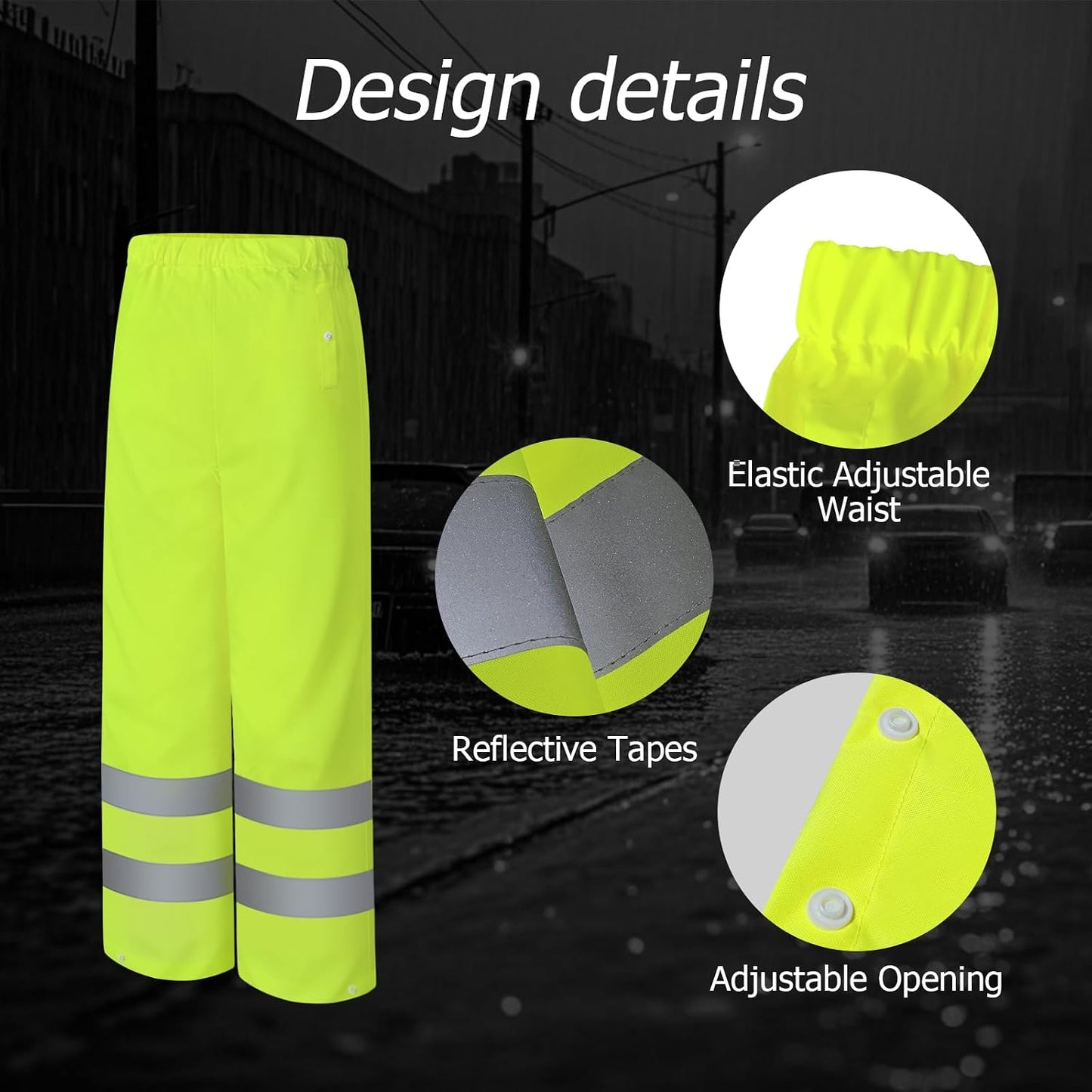 High Visibility Rain Pants, Hi Vis Rain Gear, Yellow, 4XL-5XL | High Vis Reflective Rain Pants for Men Women, Light Weight Safety Work Rain Gear for Outdoor Activities, Waterproof