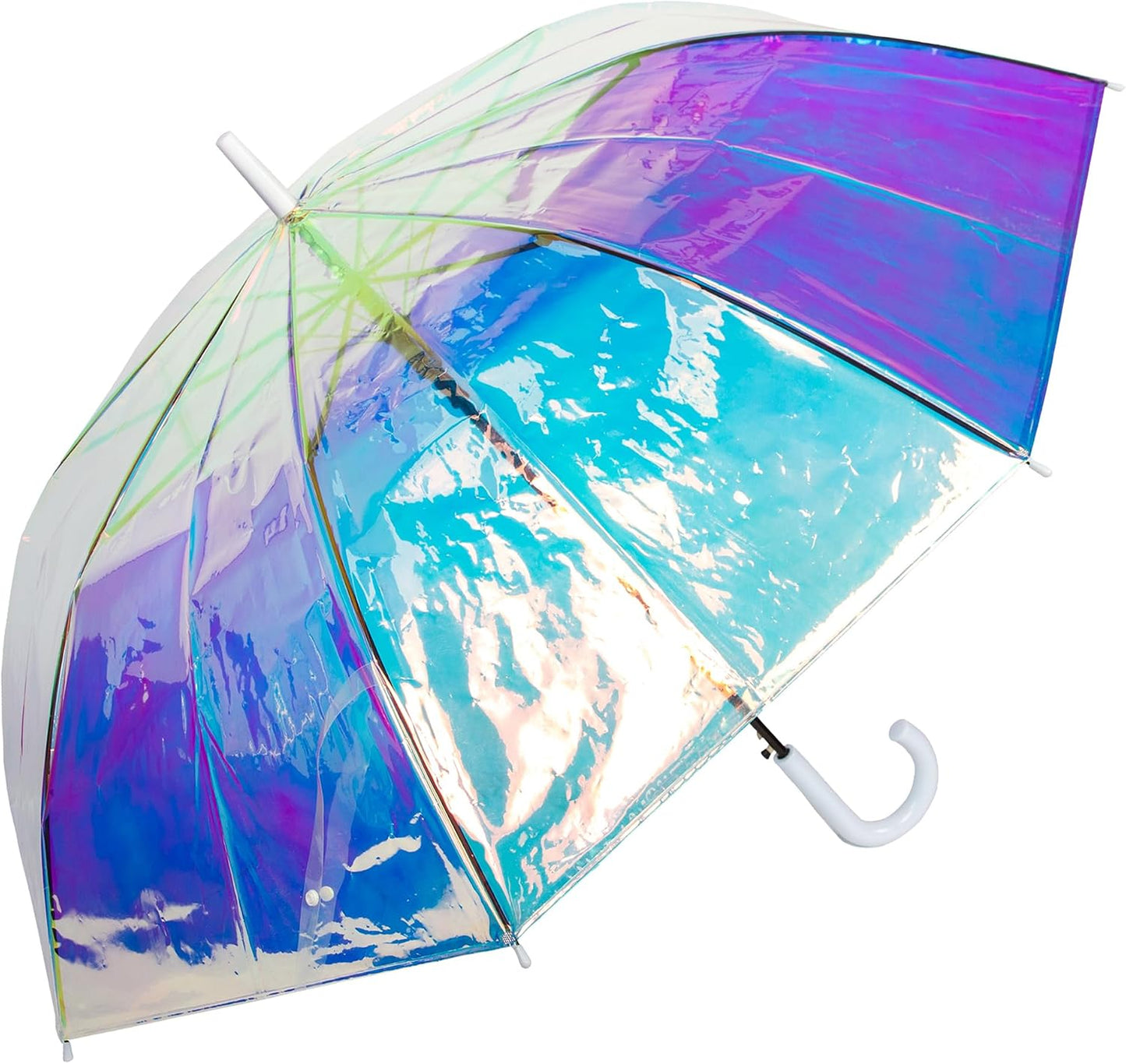 ShedRain Iridescent Stick Umbrella, 50" Canopy, Crook Handle, Iridescent | Fashion Umbrella, Rain Umbrella, Fiberglass Ribs, Steel Shaft, Large Coverage, Iridescent Canopy
