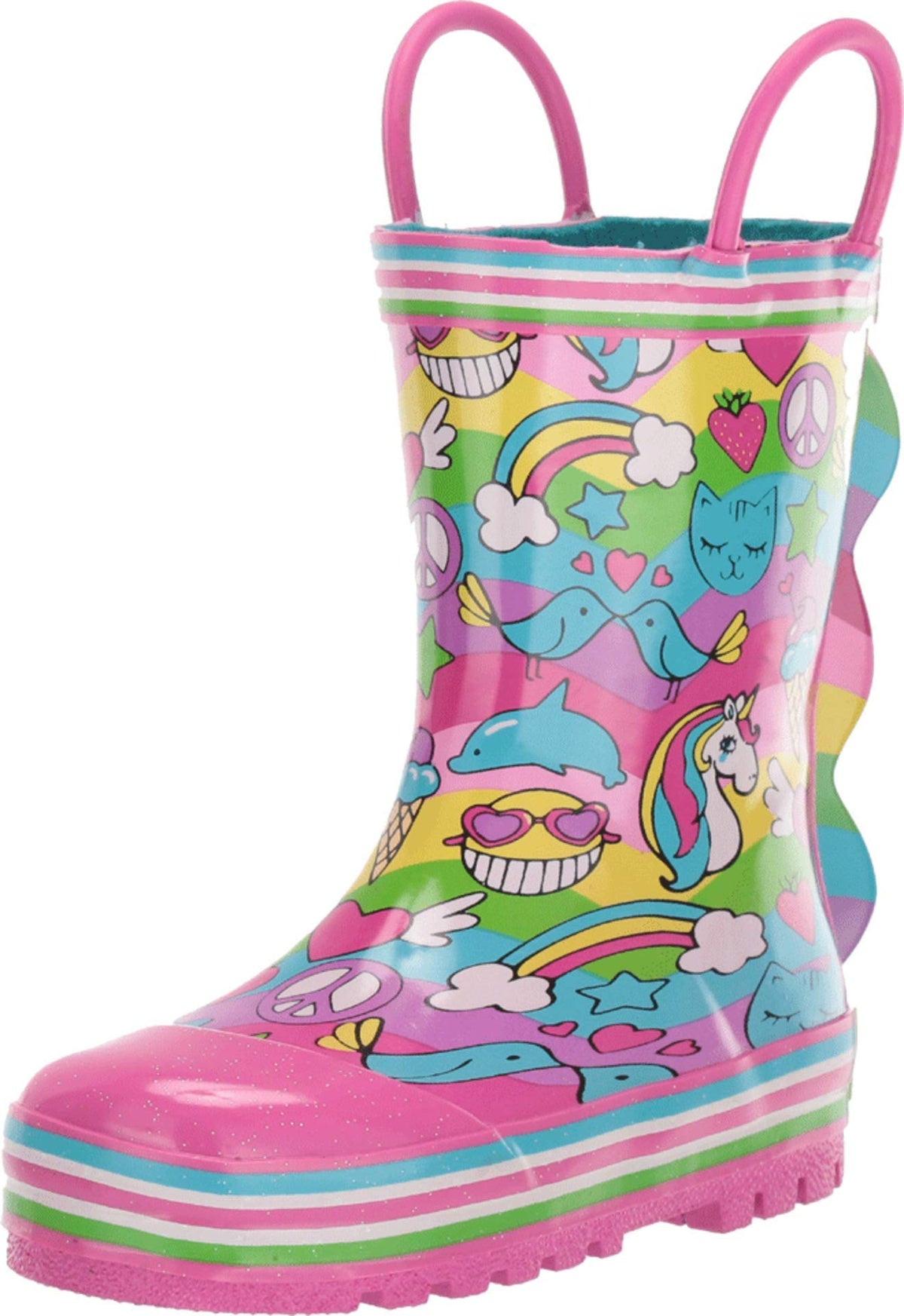 Western Chief Boys Waterproof Printed Rain Boot with Easy Pull On Handles