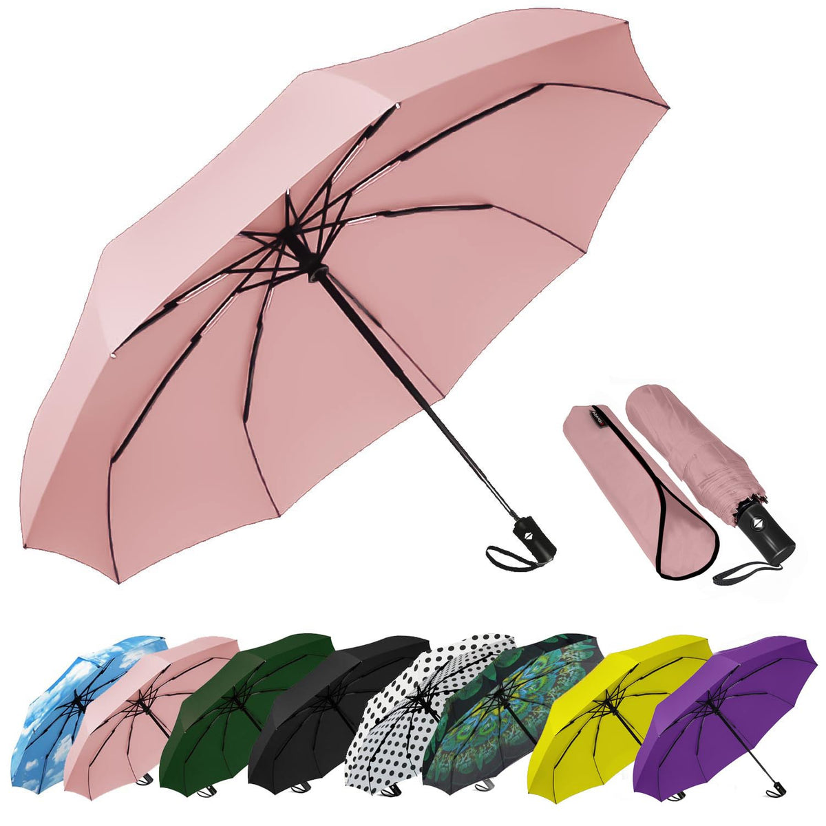 Compact Travel Umbrella - Windproof Auto Open/Close, Small Folding Umbrella for Rain & Sun with UPF50+ - Lightweight Frame, Waterproof - Fits Backpack, Purse, Suitcase.(Garden Butterfly)