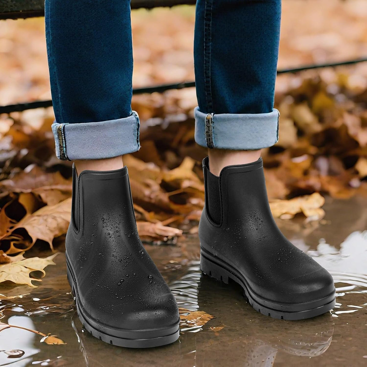 Women's Short Rain Boots Waterproof Chelsea Ankle Rubber Garden Shoes | Fashion Ladies Matte Surface Short Chelsea PVC Rainboots Non-Slip Lightweight Outdoor Booties for Gardening Farming Walking