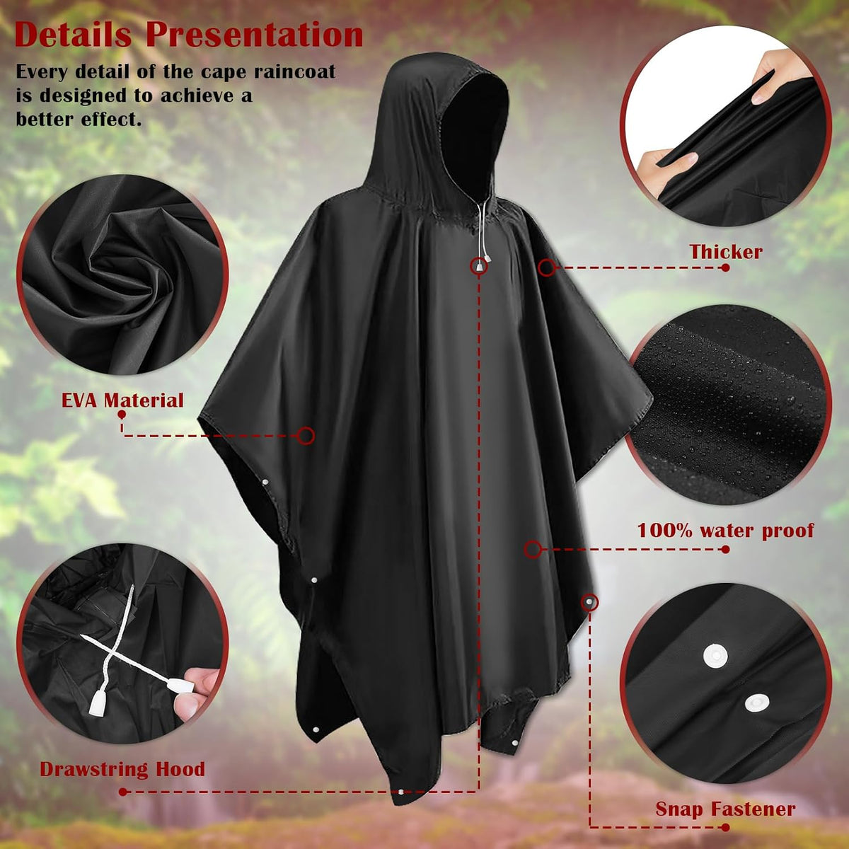 CHGANG Rain Ponchos for Adults, Reusable Ponchos for Men Women, Waterproof EVA Lightweight Rain Coat with Drawstring Hood
