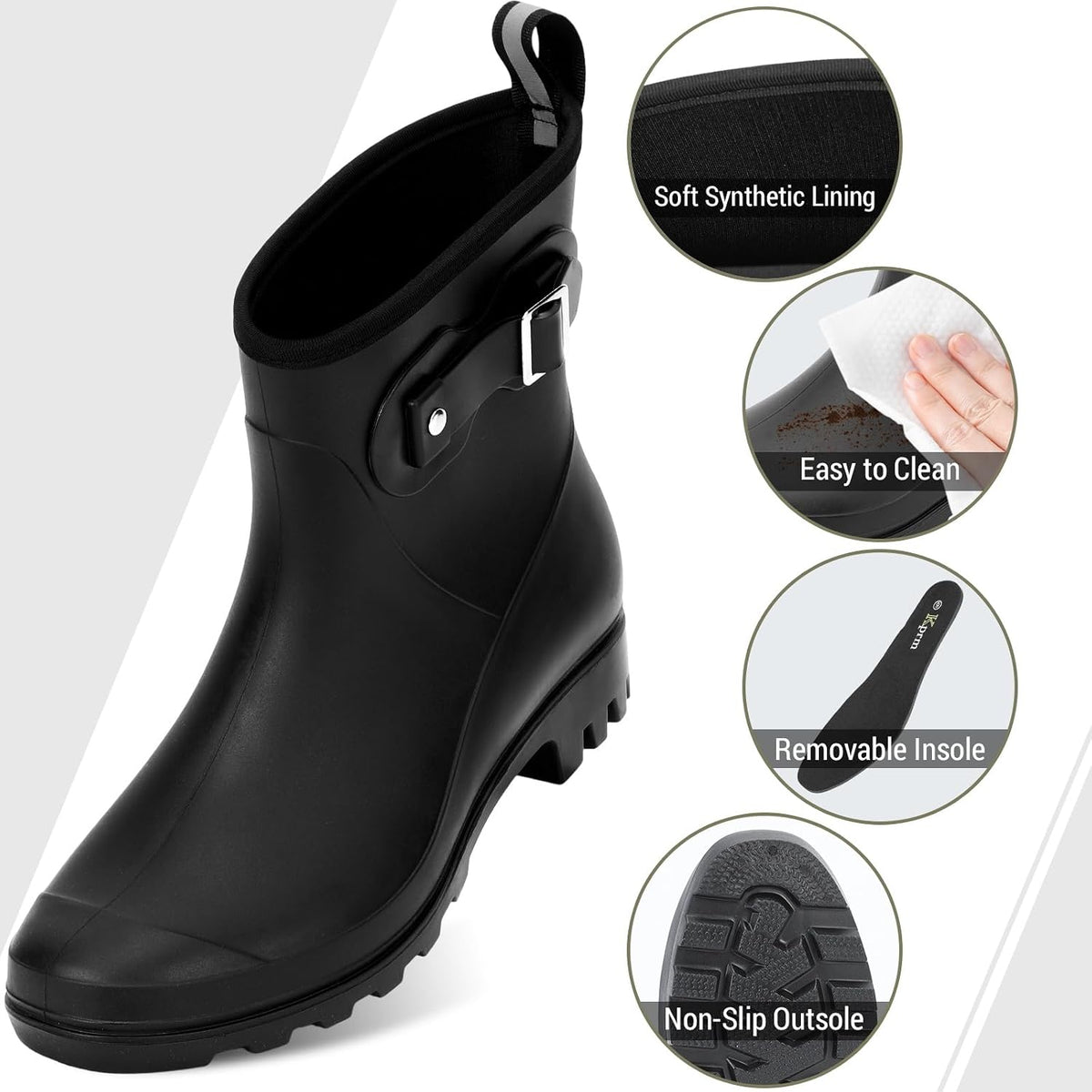 Short Rain Boots for Women Waterproof Chelsea Ankle Rubber Garden Shoe | Non-Slip Rubber Boots Lightweight Outdoor Gardening Shoes Work Booties with Arch Support Removable Comfort Insole