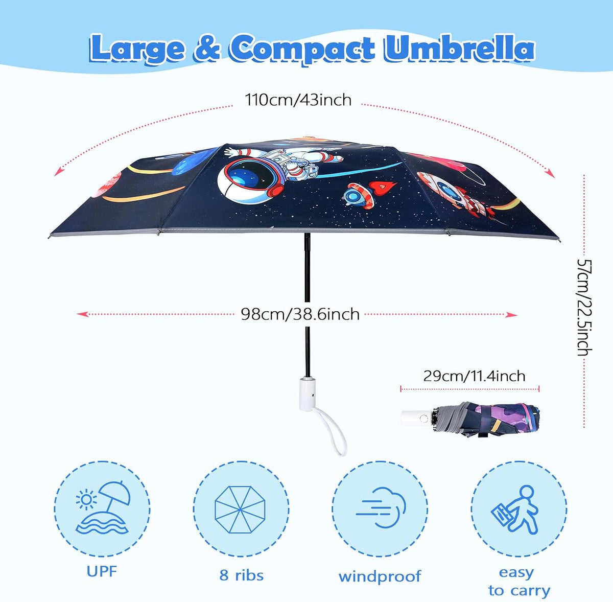 Kids Folding Umbrella Toddler Umbrella with UV Protection Portable Auto Open/Close Anti-rebound Safe Design Windproof, Compact, Lightweight Cute Umbrella for Girls & Boy