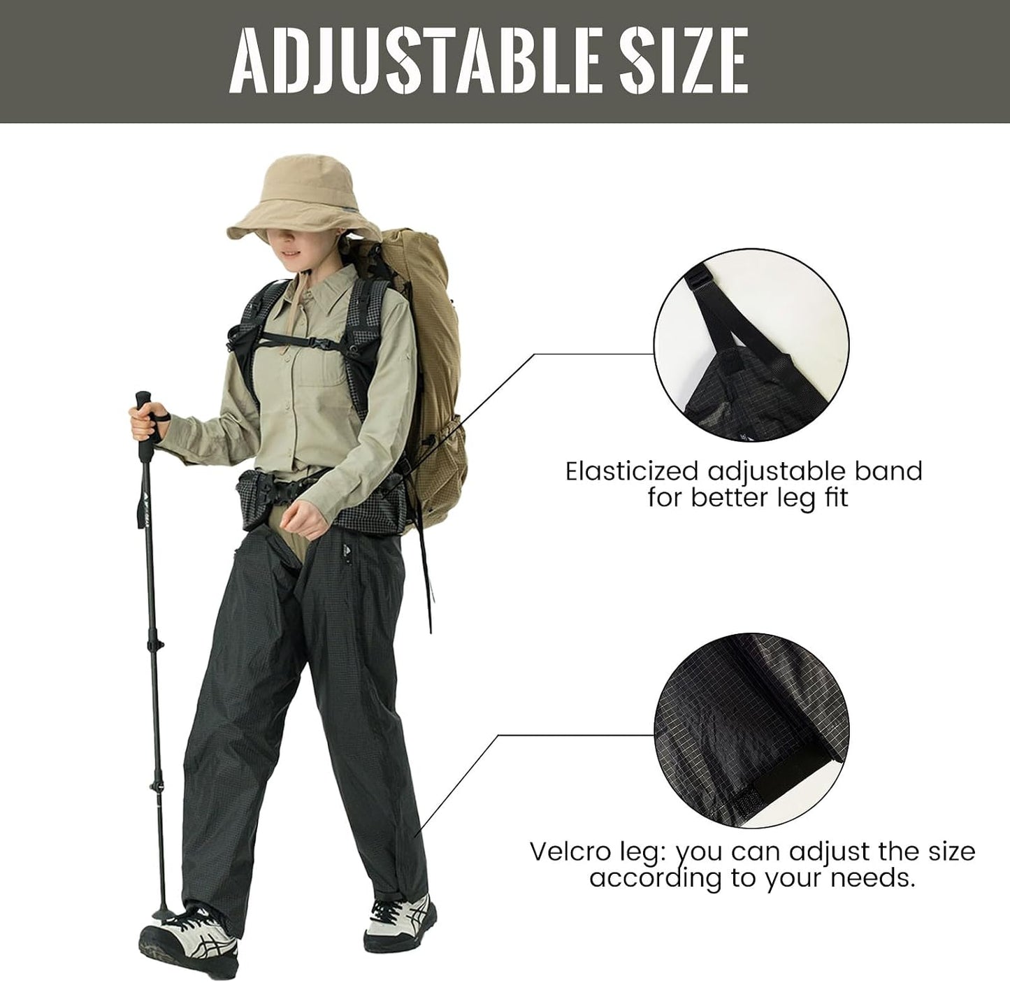 Men's Rain Pants, Minimalist Pants for Men Women, Waterproof Packable Windproof Rain Gear Adjustable Pant