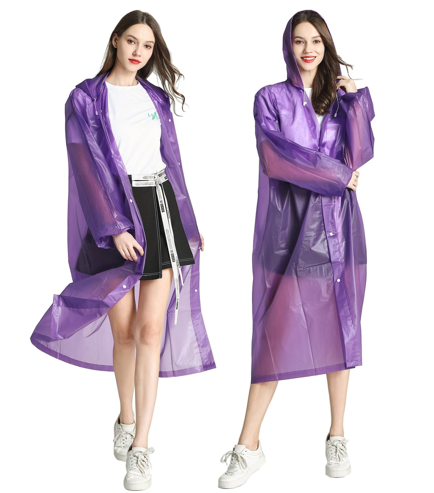 HLKZONE Raincoat, 2 Pack Rain Ponchos for Adults Travel Rain Jacket Packable Rain Coats for Women with Drawstring Hood