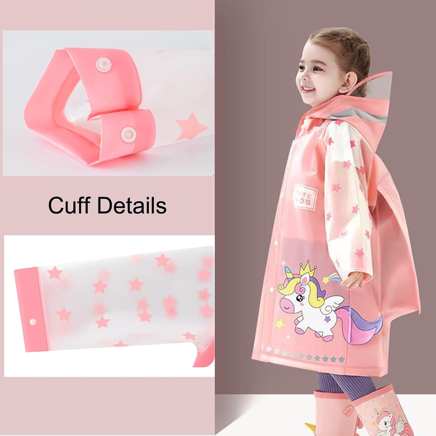 Fewlby Kids Raincoats For Girls Boys Waterproof Rain Jacket Cartoon Unicorn Children Toddler Rain Wear Children Rain Poncho M Size 3-4 Years