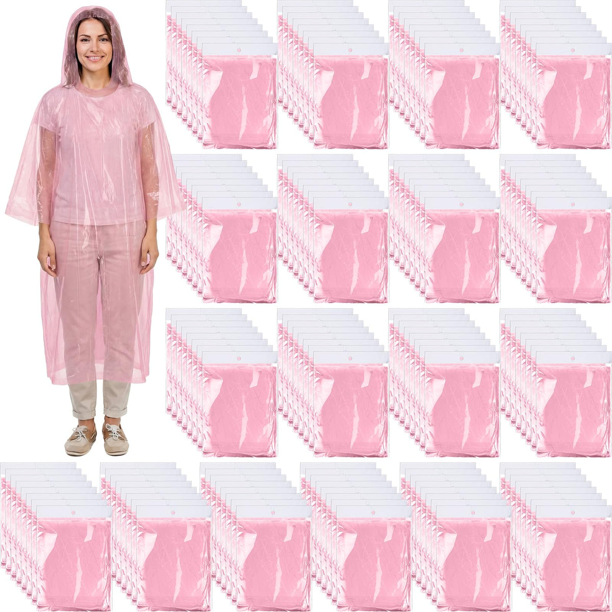 Handepo 100 Pack Rain Ponchos Bulk Disposable with Hood Adults