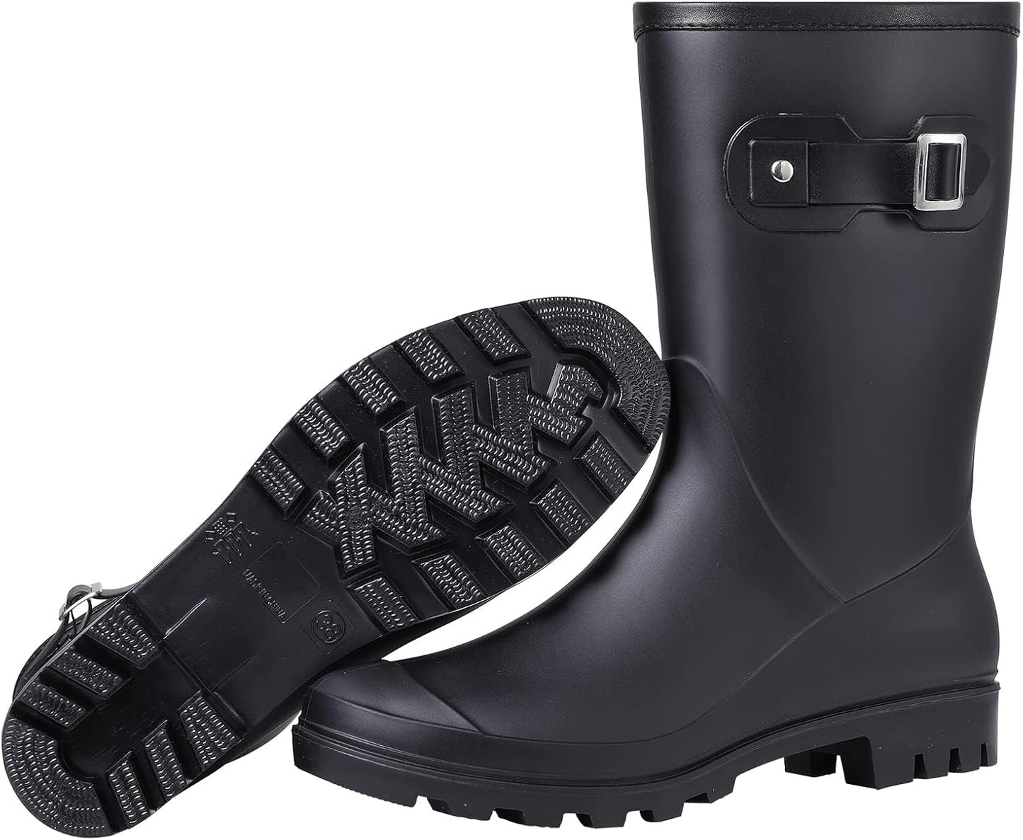 Evshine Women's Mid Calf Rain Boots Waterproof Garden Wellies with Buckle | Lightweight, Non-Slip, Ideal for Gardening, Farm Work, Rainy Days, Comfort Fit