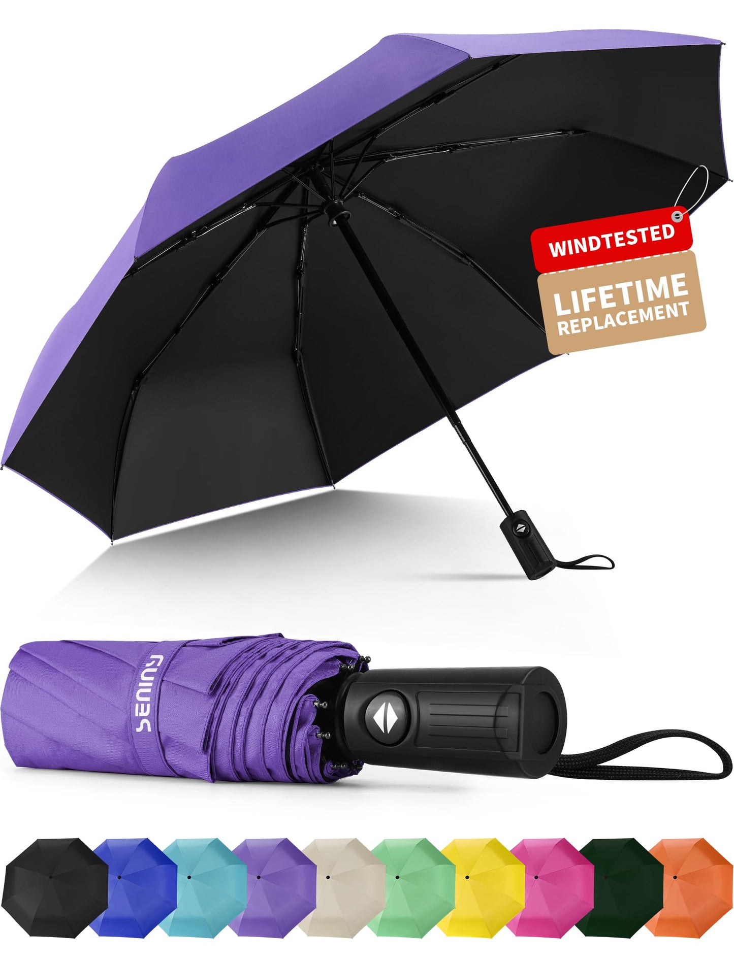 Seniny Windproof Travel Umbrella, Automatic Umbrellas for Rain, Portable & Compact Umbrellas for Backpack, Strong UV for Protection, Folding Small Sun Umbrella for Car, Walking