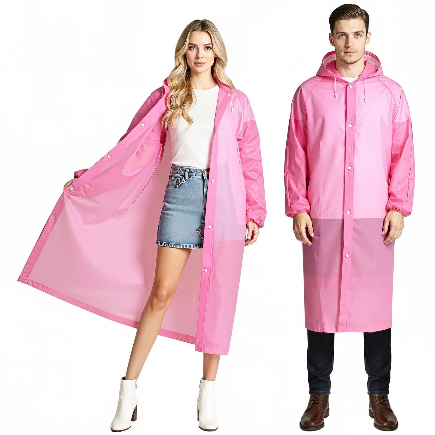 (2 Pack) Rain Ponchos for Adults Reusable, Waterproof EVA Raincoats | Raincoats with Hood and Drawstring for Women & Men, Lightweight Emergency Raincoats for Theme Parks and Music Festivals