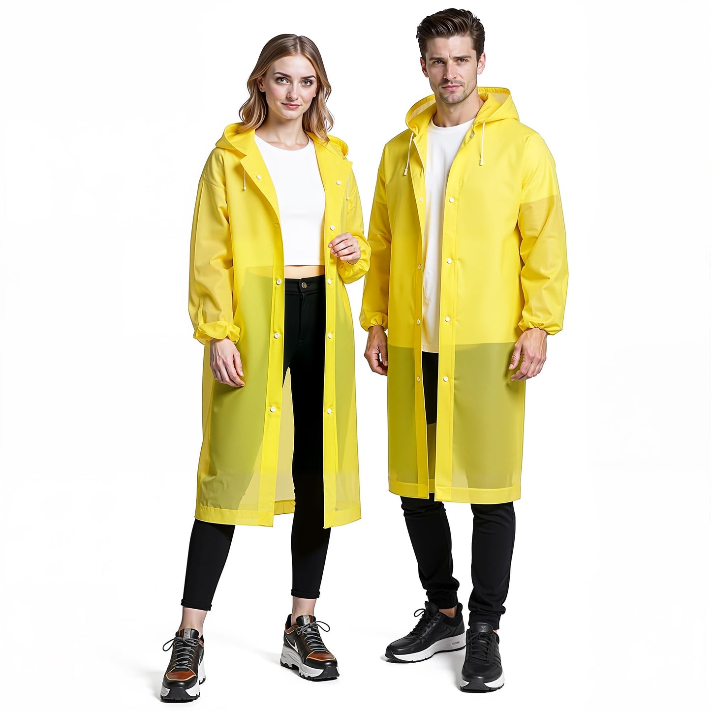 (2 Pack) Rain Ponchos for Adults Reusable, Waterproof EVA Raincoats | Raincoats with Hood and Drawstring for Women & Men, Lightweight Emergency Raincoats for Theme Parks and Music Festivals
