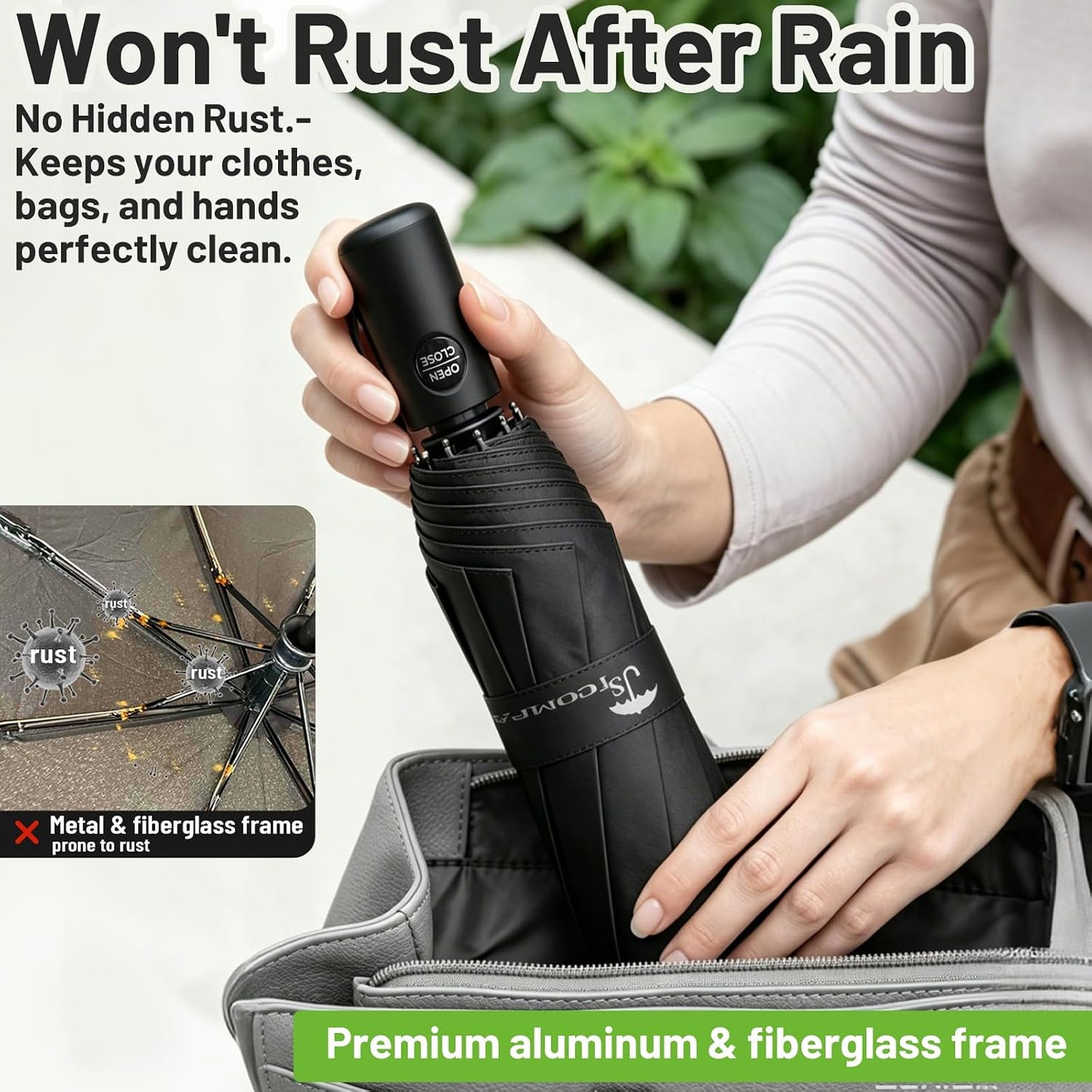 SY COMPACT Travel Umbrella - Windproof Automatic Compact Umbrellas for Rain | Small & Portable, UV Sun Protection, 11" Folded Travel Size, Fits in Backpack & Car, for Walking & Commutes, Factory Direct