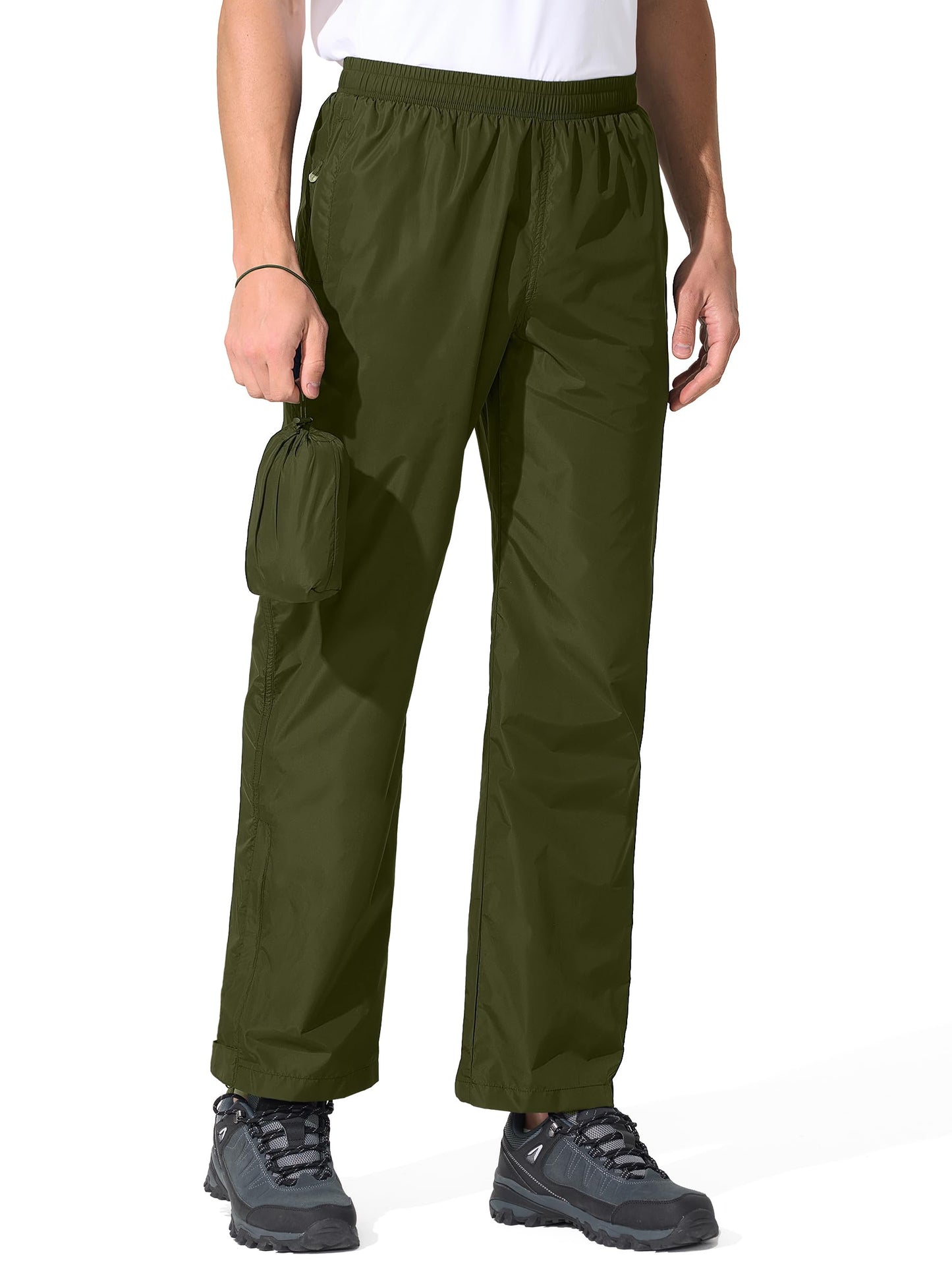 UIQUR Mens Rain Pants Waterproof Hiking Pants | Lightweight Packable Half Leg Zip Pant Cuffs for Hiking, Cycling, Running, Fishing ,Golf,Rainy-day work
