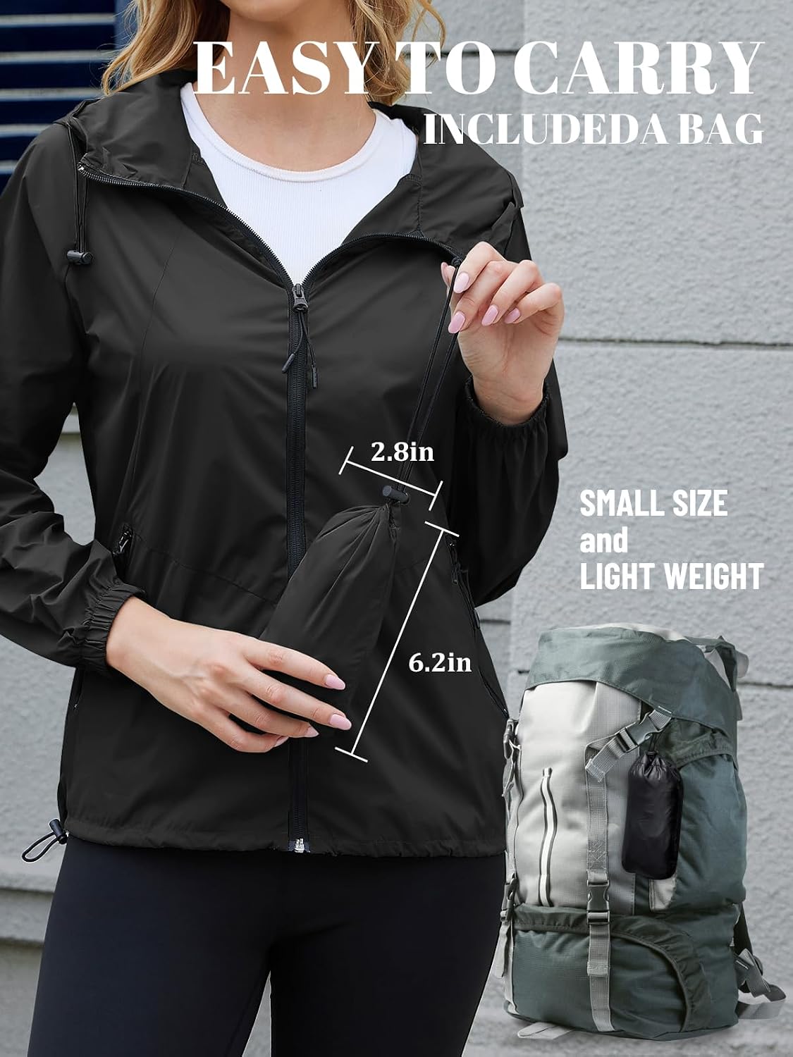 PITINAN Lightweight Rain Jacket Women Packable with Hood Travel XS-3XL | Lightweight, Packable, Folds into Pouch, Ultra Thin, Waterproof Shell Jacket Women,For Hiking/Travel Outdoor