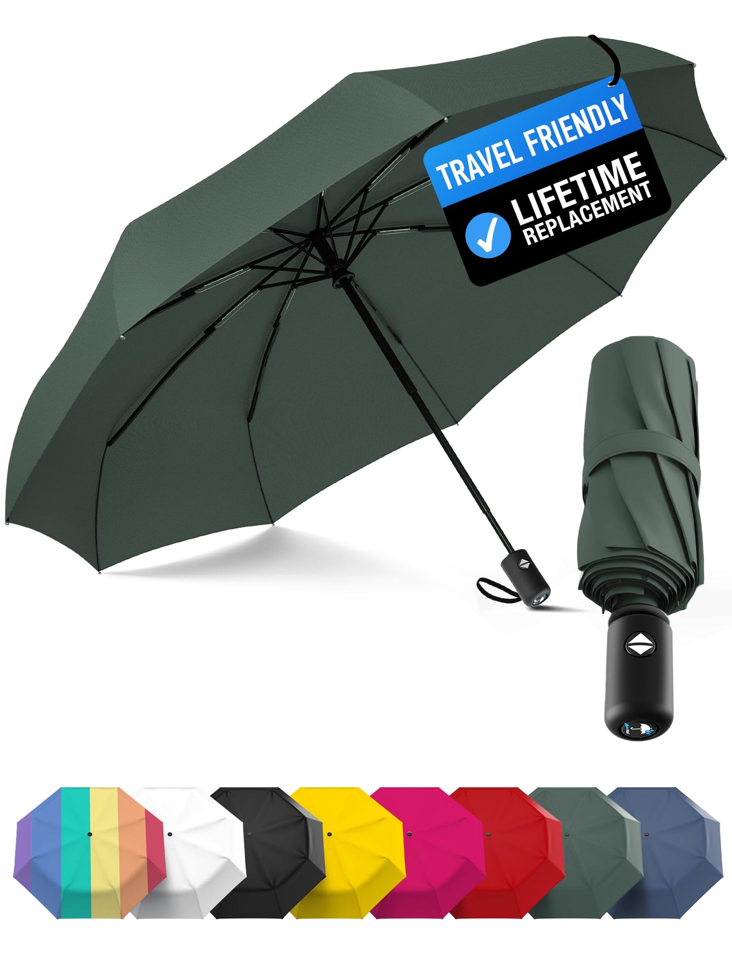 Rain-Mate Windproof Compact Umbrellas for Rain - Strong Reinforced Fiberglass Rib Design & Auto Open & Close - Portable Folding Travel Umbrella - Lightweight & Packable for Women & Men, Easy Collapse