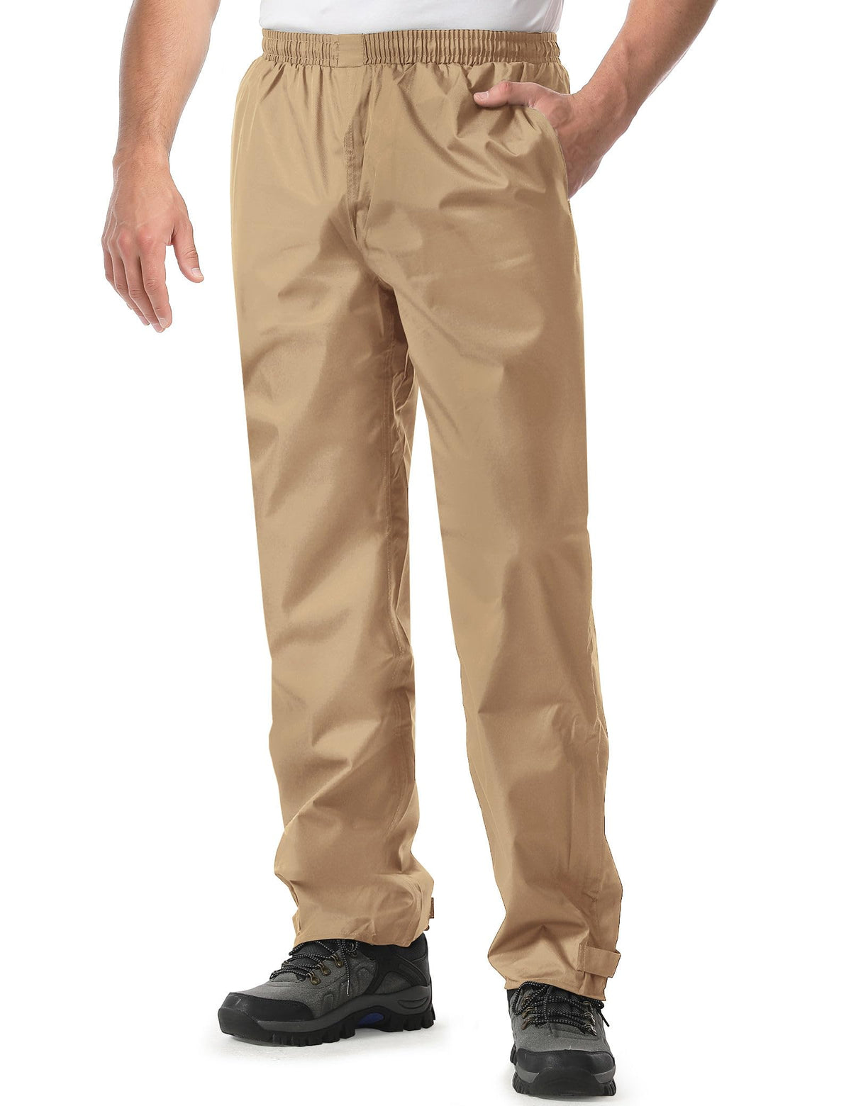 iCreek Men's Rain Pants Waterproof Breathable Lightweight Rain Over Pants | Windproof, Mesh Lining, Pants Leg Zipper, Hook & Loop, Suitable for Hiking, Fishing, Golf, Work and Daily Wear