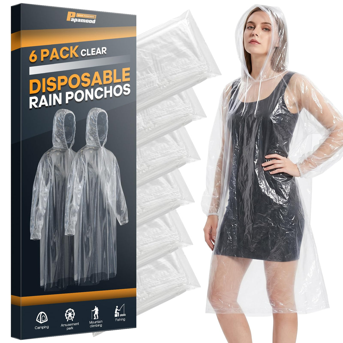 Disposable Rain Ponchos for Adults, 9 Pack Emergency Ponchos | Waterproof, Lightweight, Clear Raincoats with Drawstring Hood & Elastic Cuffs, Individually Packed for Travel Camping Hiking
