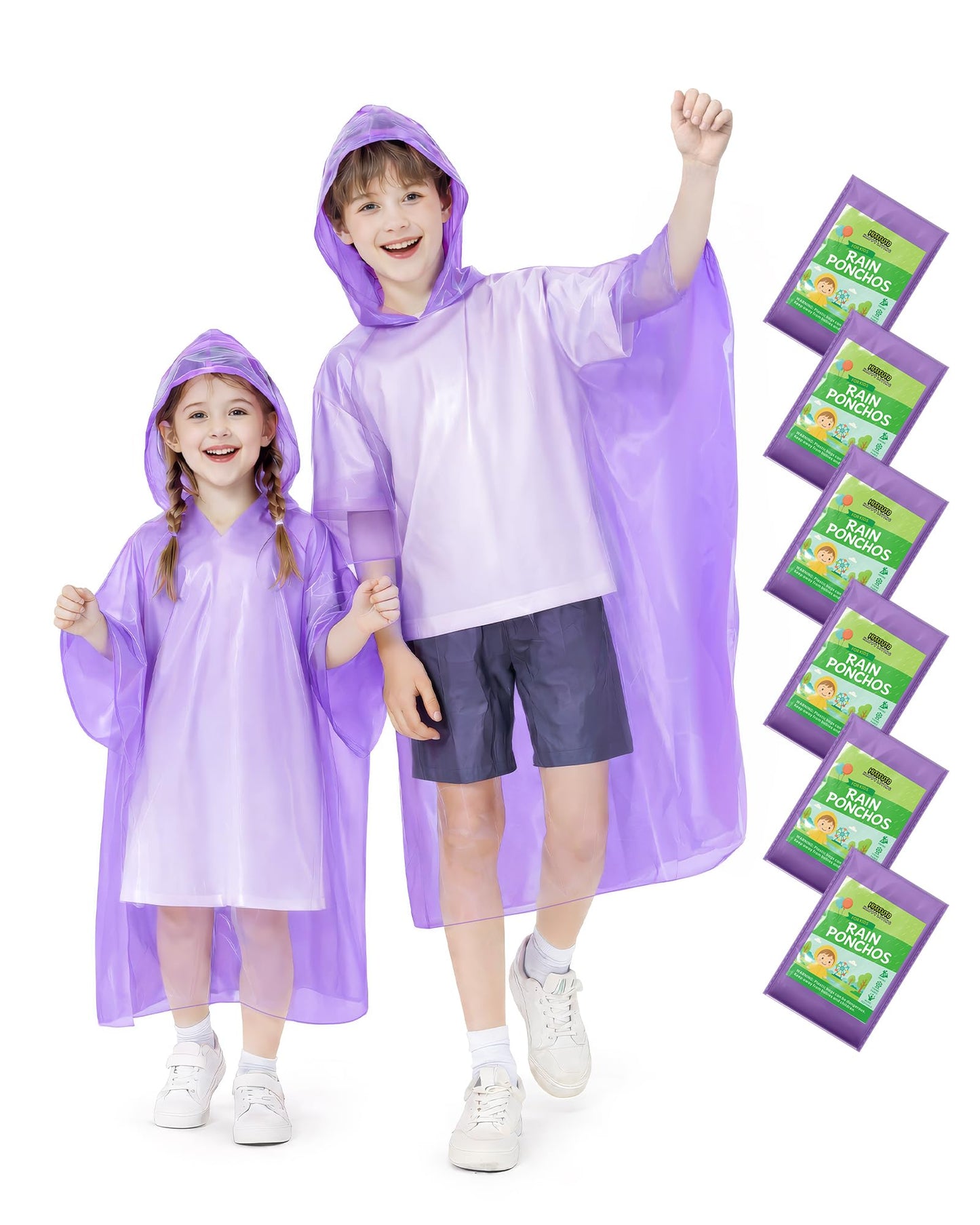 Hitituto Rain Ponchos Family Pack Kids– 6/12/24 Pack Disposable Poncho with Hood, Clear & Assorted Colors, Home Survival Kits