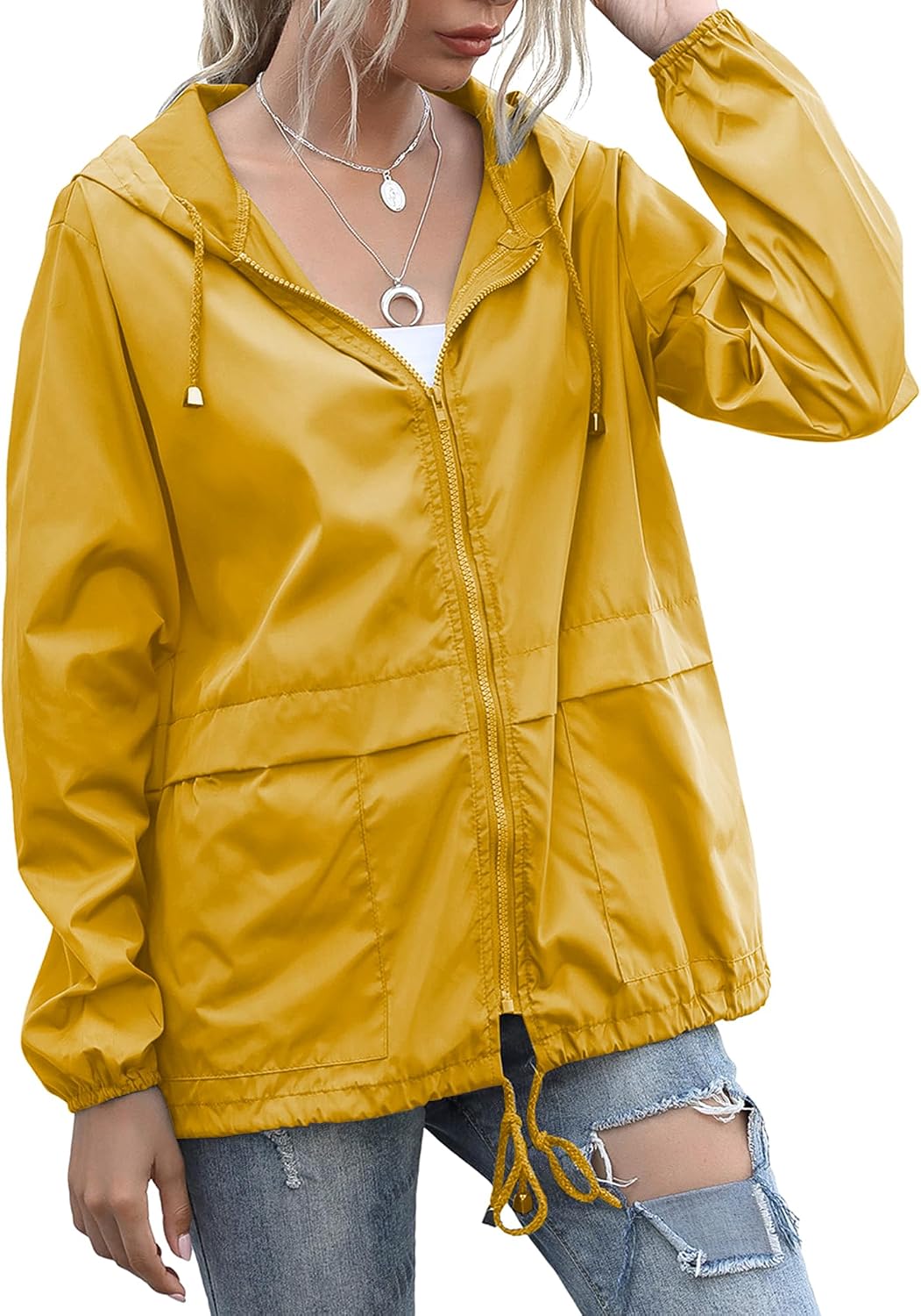 Women's Raincoats Lightweight Waterproof Rain Jackets | Packable Windbreaker Hooded with Pockets for Travel Outdoor