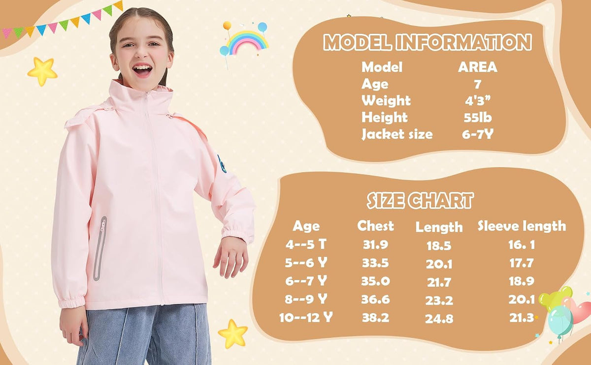 WICKHAM Boys Girls Waterproof Rain Jacket Lightweight Hooded Coat | Breathable Mesh Lining, Easy to Fold Design, Comfortable for School and Outdoor Activities