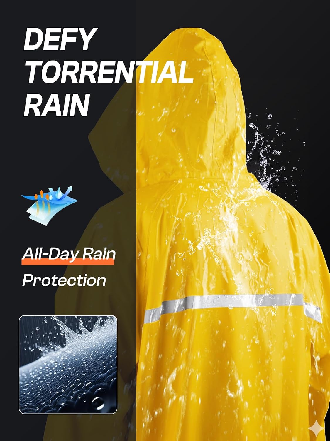 Mens Long Hooded Safety Rain Jacket Waterproof Emergency Raincoat Poncho