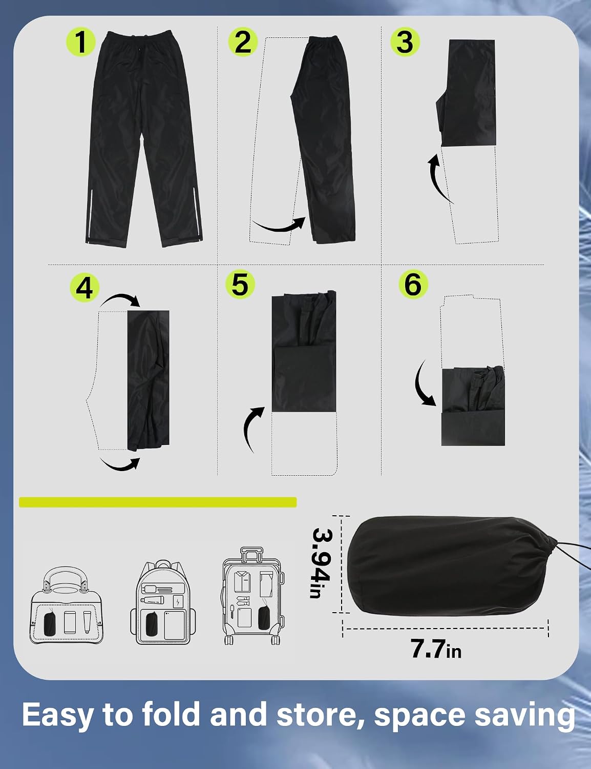iCreek Men's Rain Pants Packable Waterproof Lightweight Hiking Over Pants | Zipper Pockets, Pants Leg Reflective Strip, Hook & Loop, Storage Pouch, for Hiking, Fishing, Golf, Work, Daily Wear