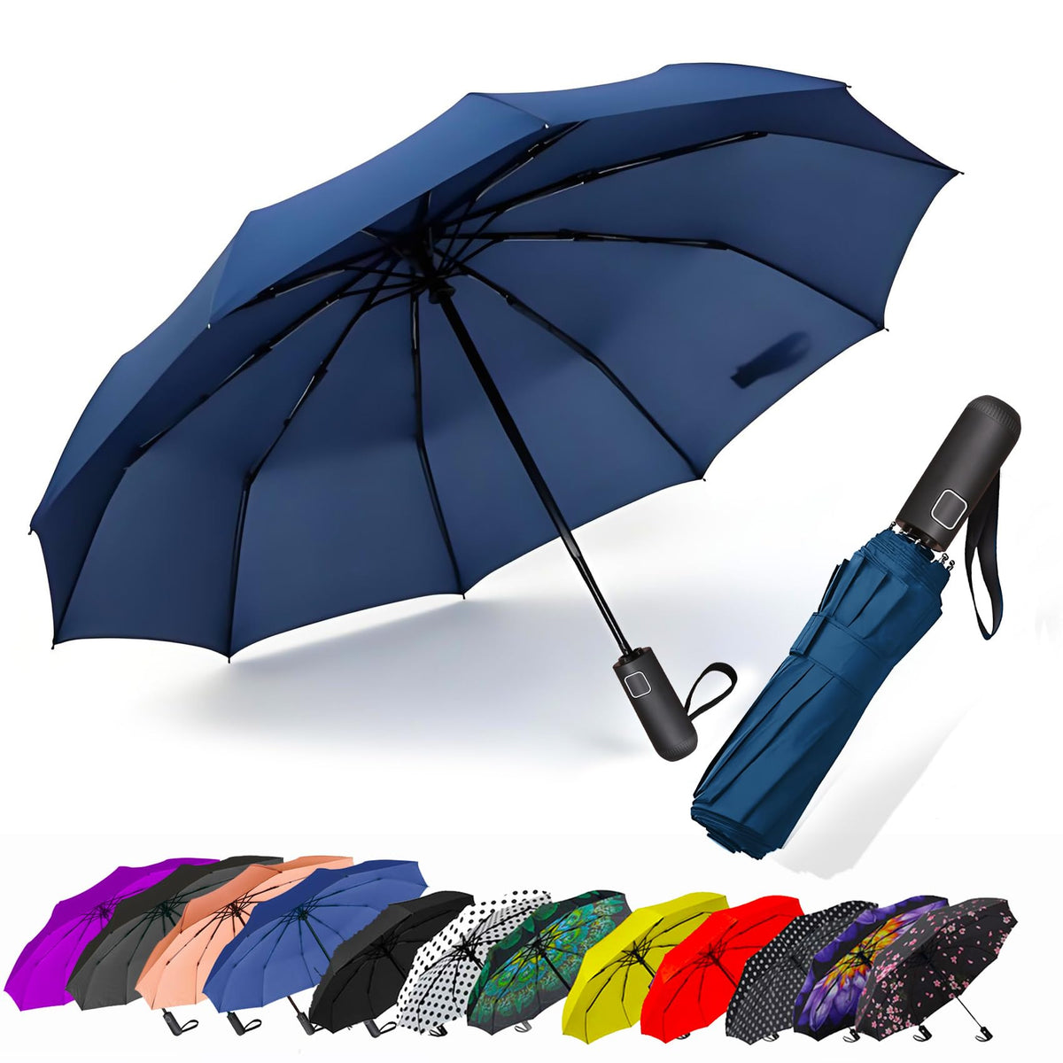 Compact Travel Umbrella - Windproof Auto Open/Close, Small Folding Umbrella for Rain & Sun with UPF50+ - Lightweight Frame, Waterproof - Fits Backpack, Purse, Suitcase.(Garden Butterfly)