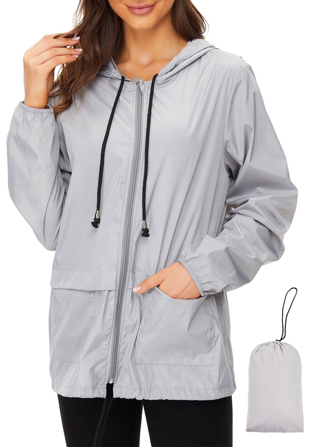 Zando Lightweight Rain Jacket Women Packable Waterproof Raincoat with Hood | Windbreaker Jacket Women, Light Raincoats for Drizzle, Rain Coats for Travel, Hiking and Commute