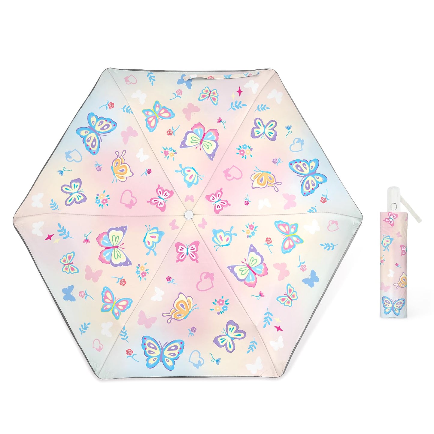 Kids Folding Umbrella Auto Open/Close Umbrellas for Rain Round Corner Safe Design UV Resistant Automatic Children Travel Umbrellas Reinforced Canopy 360° Reflective Strip Lightweight for Girls & Boys