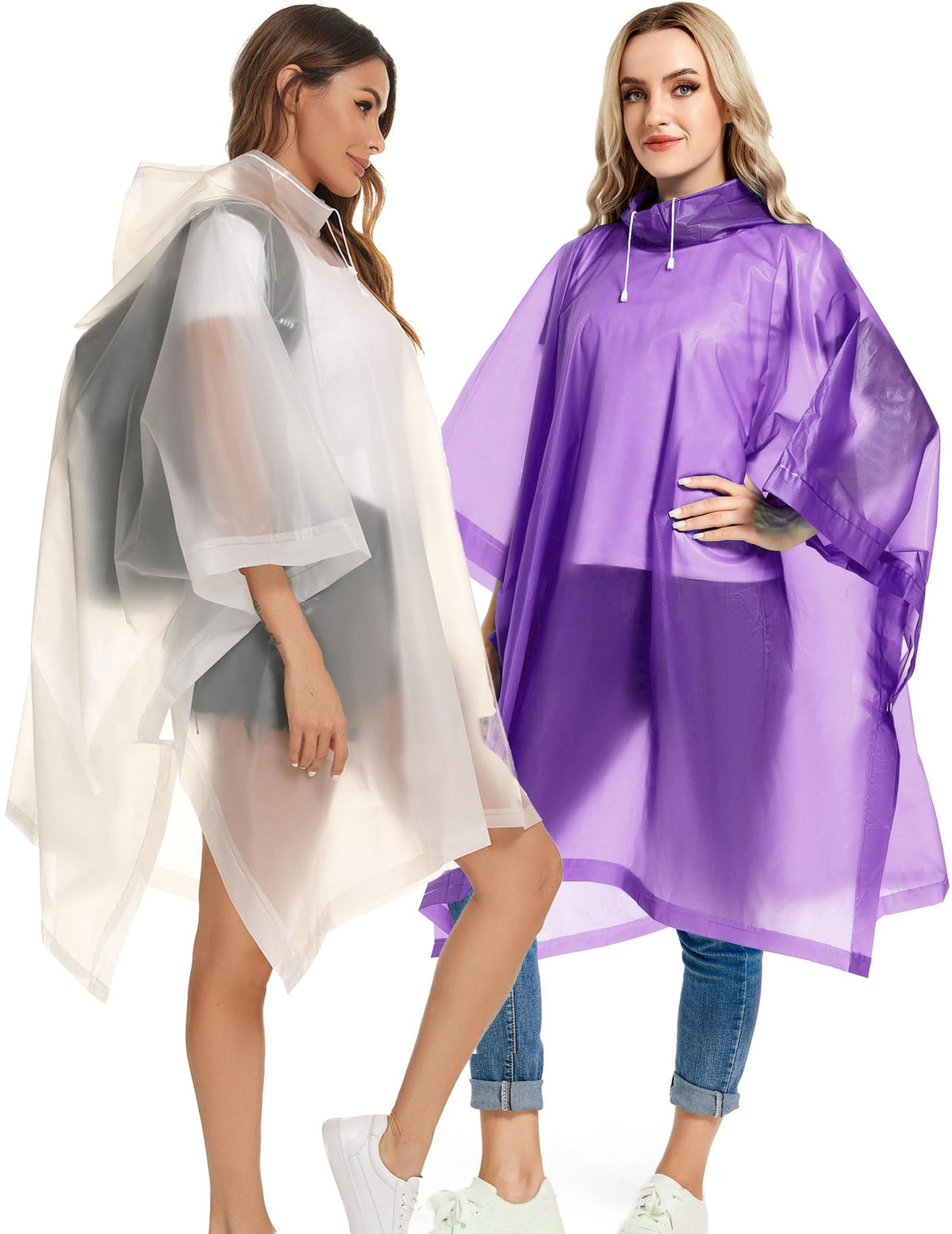 2 Pack Rain Ponchos for Adults Reusable - Raincoats Survival Emergency Heavy Duty Rain Coat with Drawstring Hood