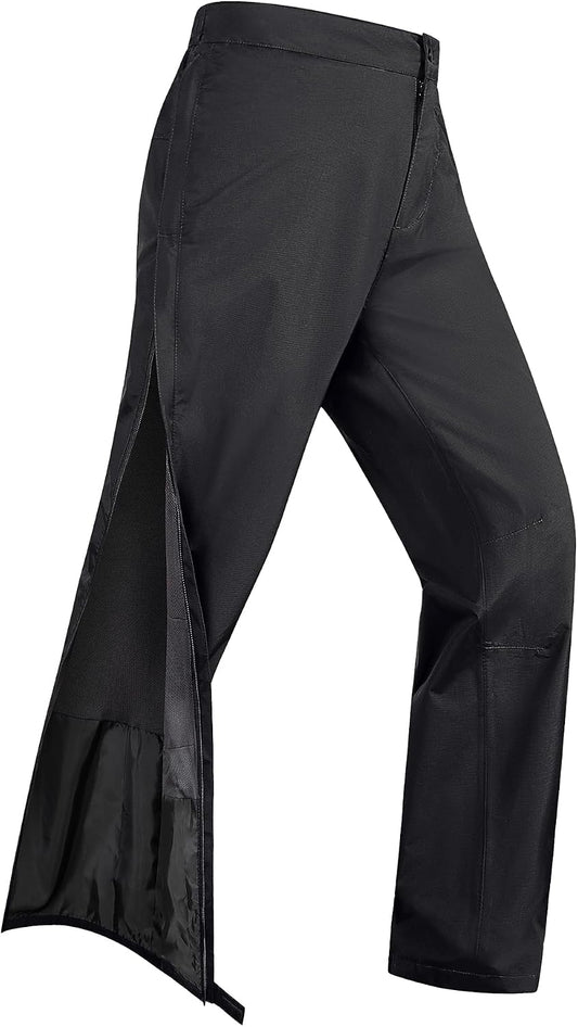 33,000ft Women's Side Zipper Rain Pants Lightweight Rain Over Pants | Waterproof Breathable Windproof Outdoor Pants for Hiking, Fishing, Golf, Reflective Strip, Hook & Loop, Storage Pouch