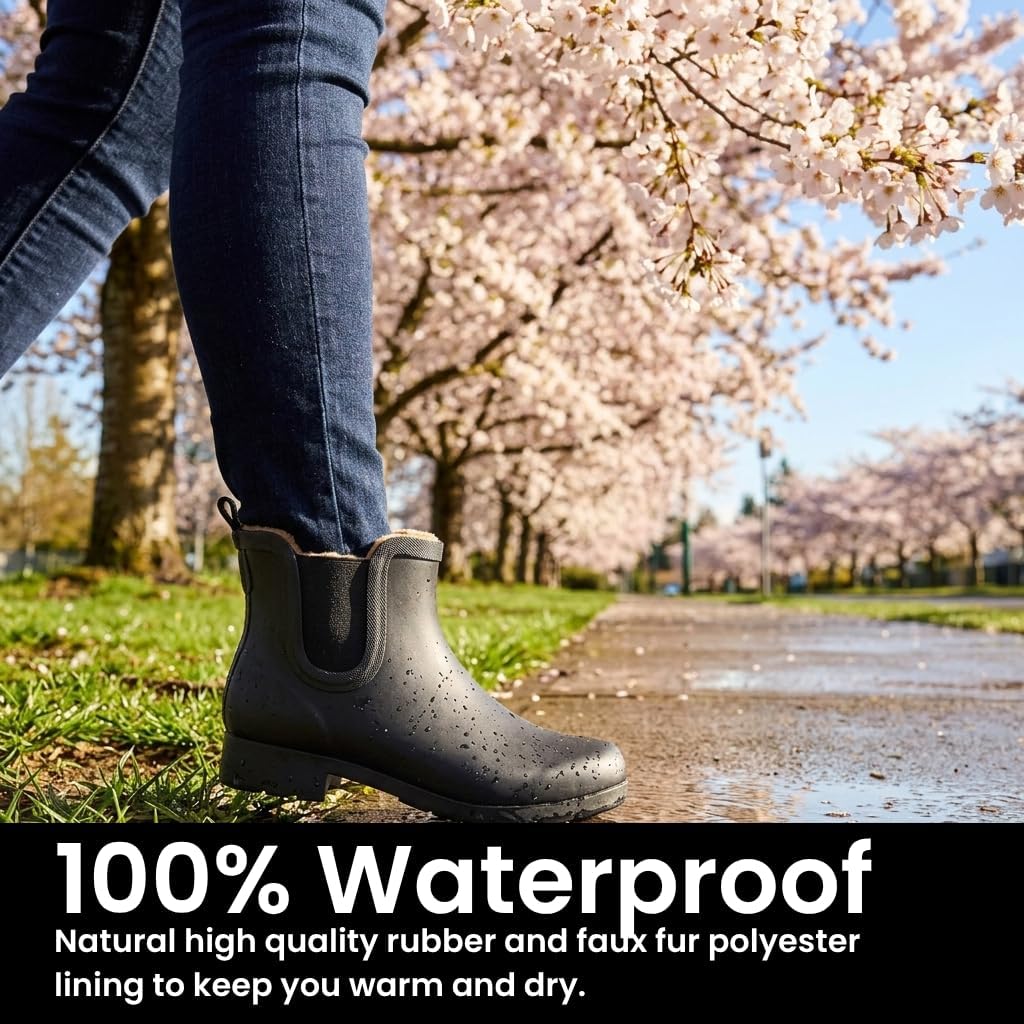 Chooka Women's Delridge Waterproof Faux Fur Chelsea Rain Boot Slip On | Ladies pull-on street style shoes with plush lining, built for puddles, styled for the city