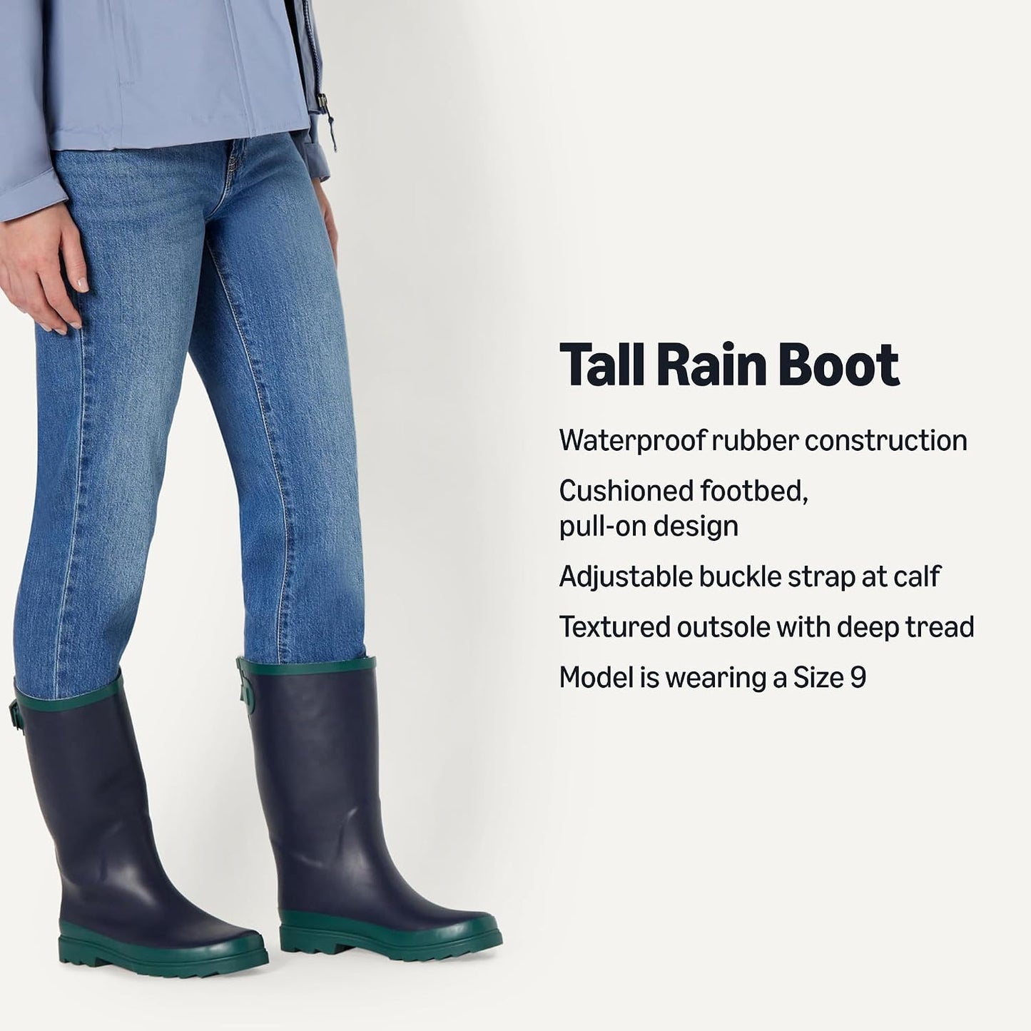 Amazon Essentials Women's Waterproof Tall Rain Boot with Adjustable Buckle