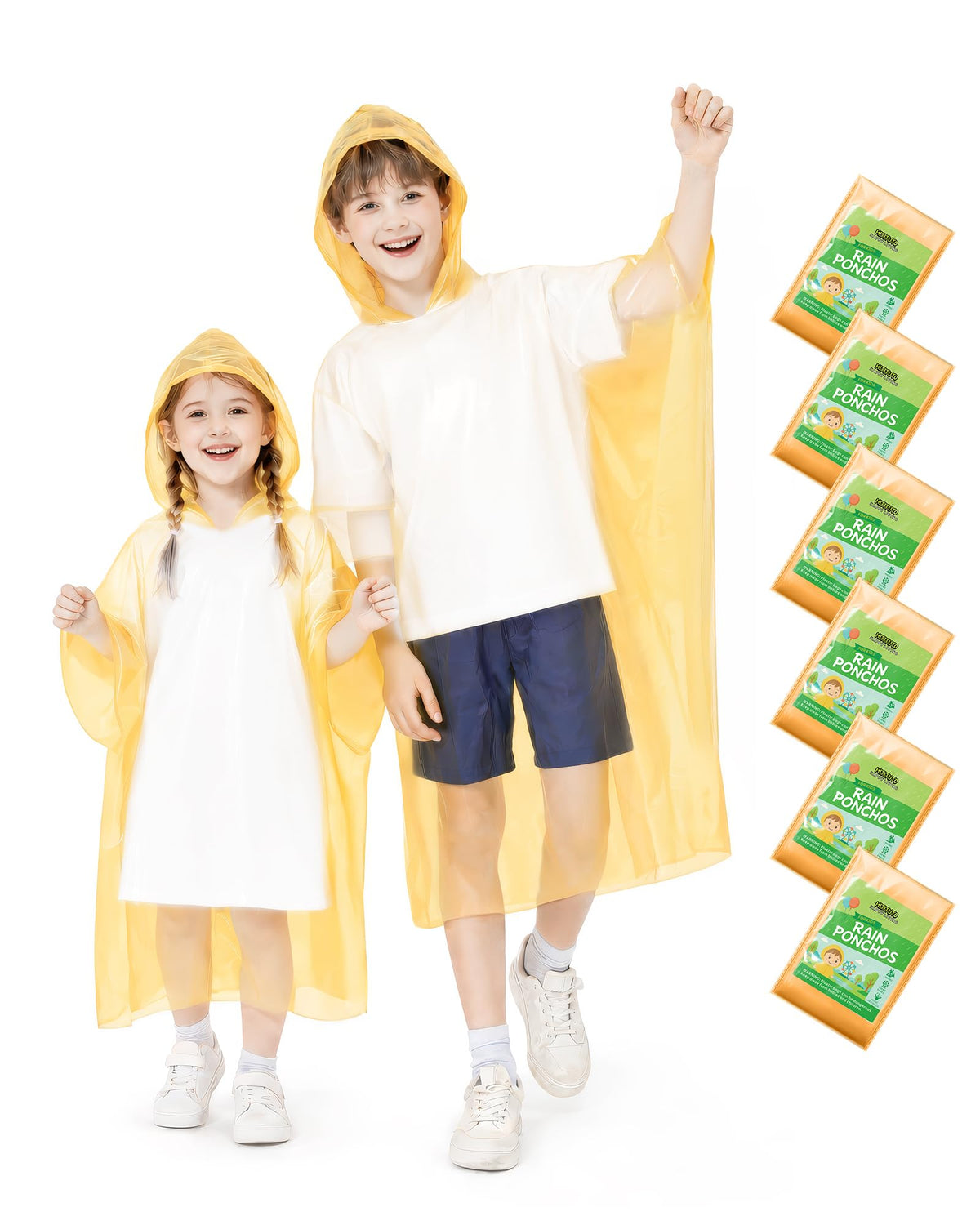 Hitituto Rain Ponchos Family Pack Kids– 6/12/24 Pack Disposable Poncho with Hood, Clear & Assorted Colors, Home Survival Kits