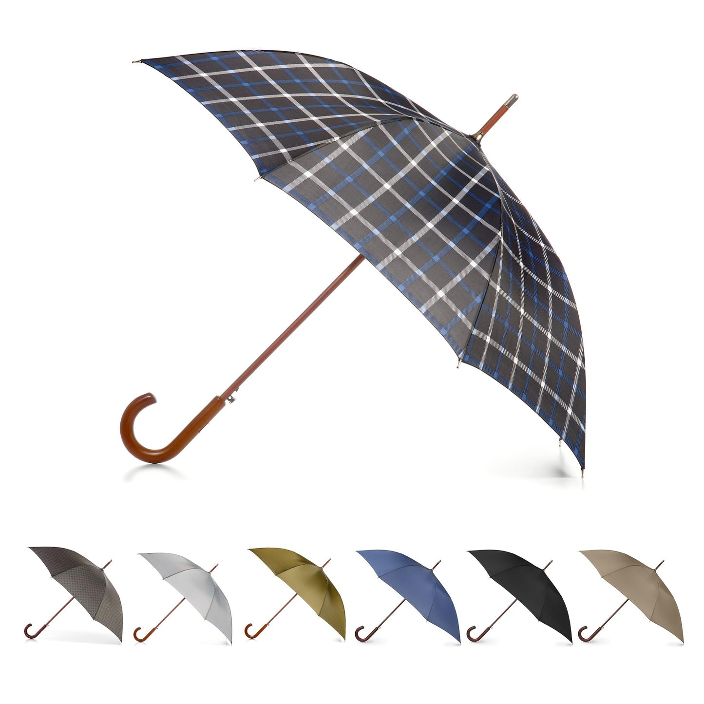 Totes Auto Open Water Repellent Stick Umbrella with Classic Wood J Hook Handle