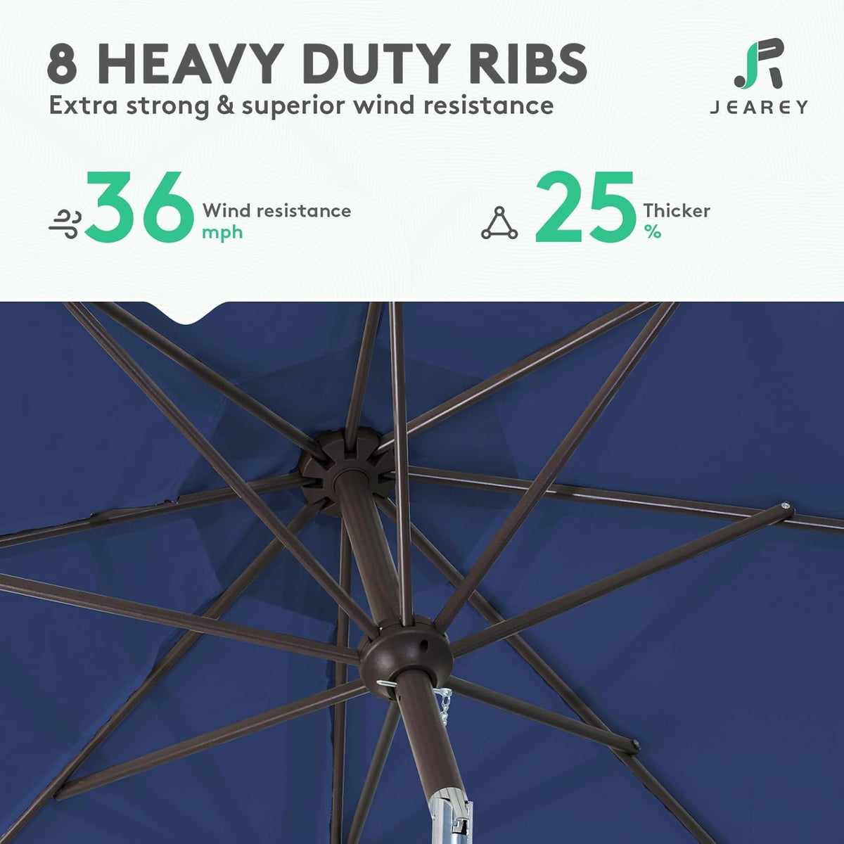 JEAREY 9FT Outdoor Patio Umbrella, Market Umbrella, Dark Blue | Outdoor Table Umbrellas with 8 Sturdy, Tilt & Crank UV Protection Waterproof for Garden, Deck, Backyard, Pool