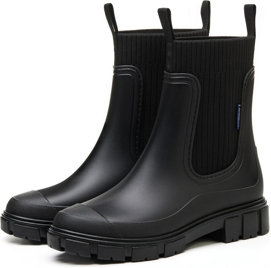 XZV Rain Boots Women Short Ankle Chelsea Boots | Womens Rubber Garden Shoes, Fashion Work Booties, Waterproof, Lightweight, Non Slip, Slip On