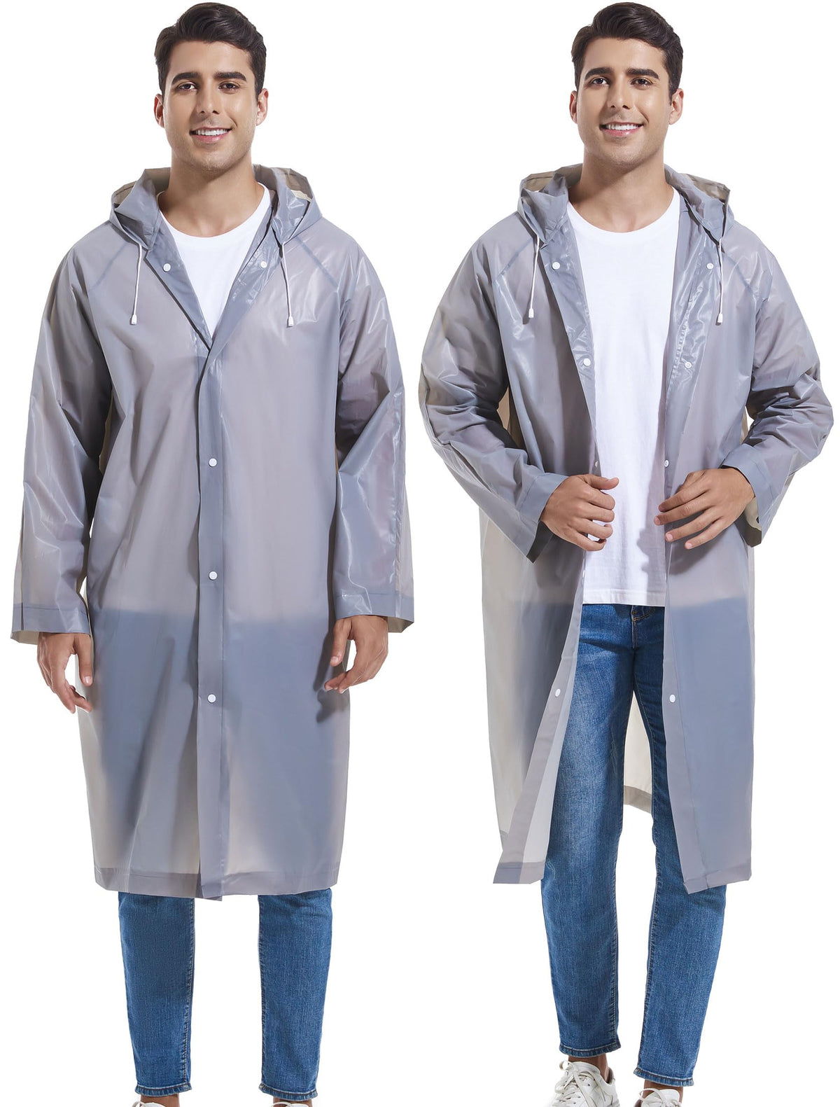2-Pack Reusable Rain Ponchos for Adults, HOOMBOOM Raincoats Emergency for Women/Men with Drawstring and Sleeves