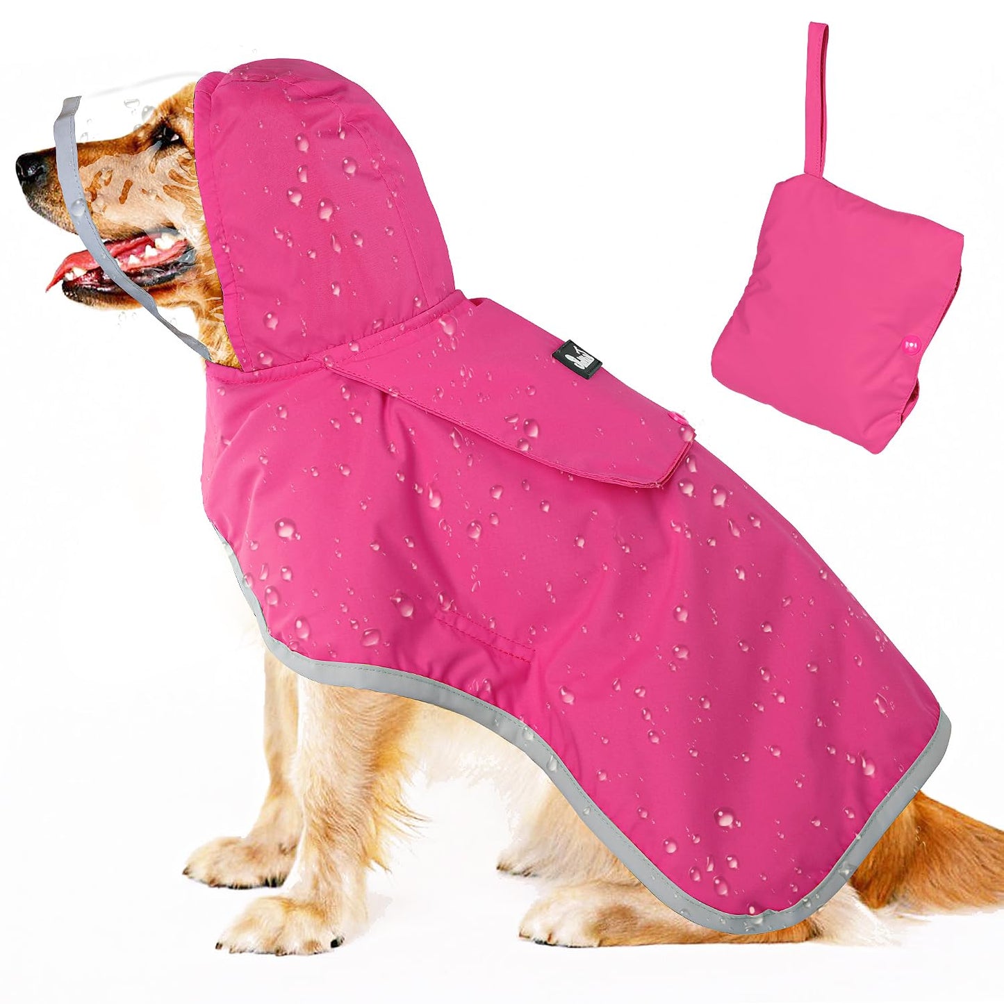 Lukovee Dog Raincoat, Waterproof Rain Jacket, Clear Hood & Reflective Rim | Easy On Off Adjustable Straps, Leash Hole, Soft Mesh Lining, Storage Pocket, Poncho for Small Medium Large Dogs (Yellow, 2XL)