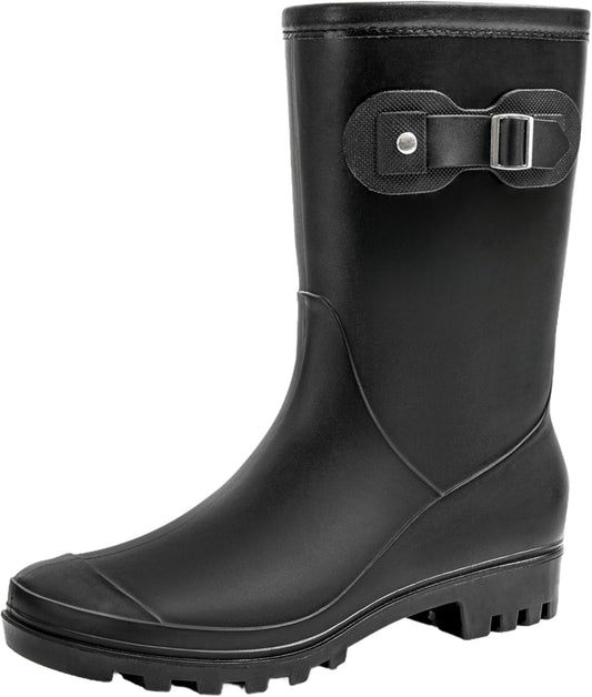 Women's Mid Calf Rain Boots Waterproof Fashion Garden Shoes Anti-slipping Rainboots For Women Comfortable Insole Light Rain Shoes
