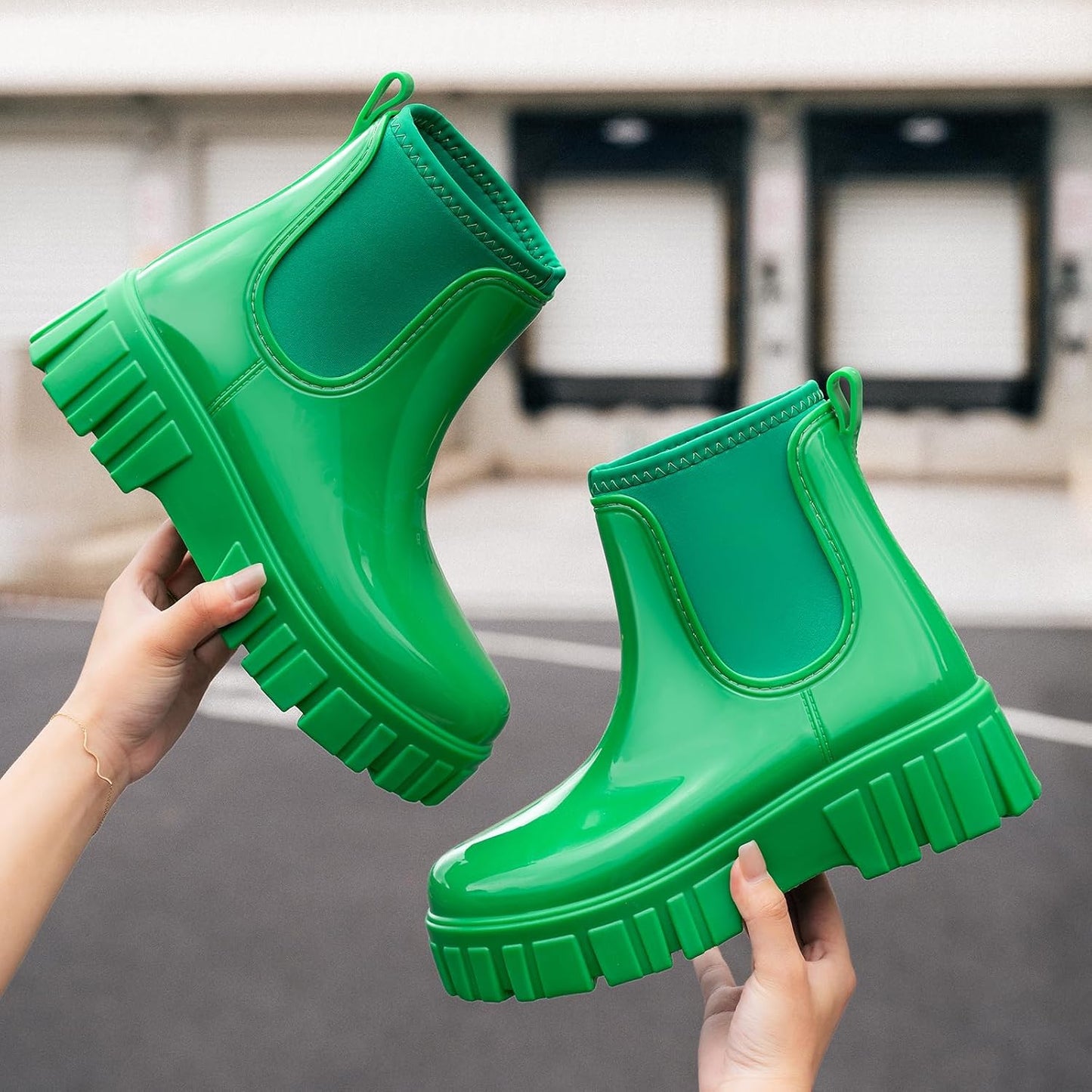 Womens Rain Boots Ankle Waterproof Garden Shoes Fashion Wellington Rubber Rainboots Slip-Resistant Work Shoes for Outdoor Work Music Festival Picnic