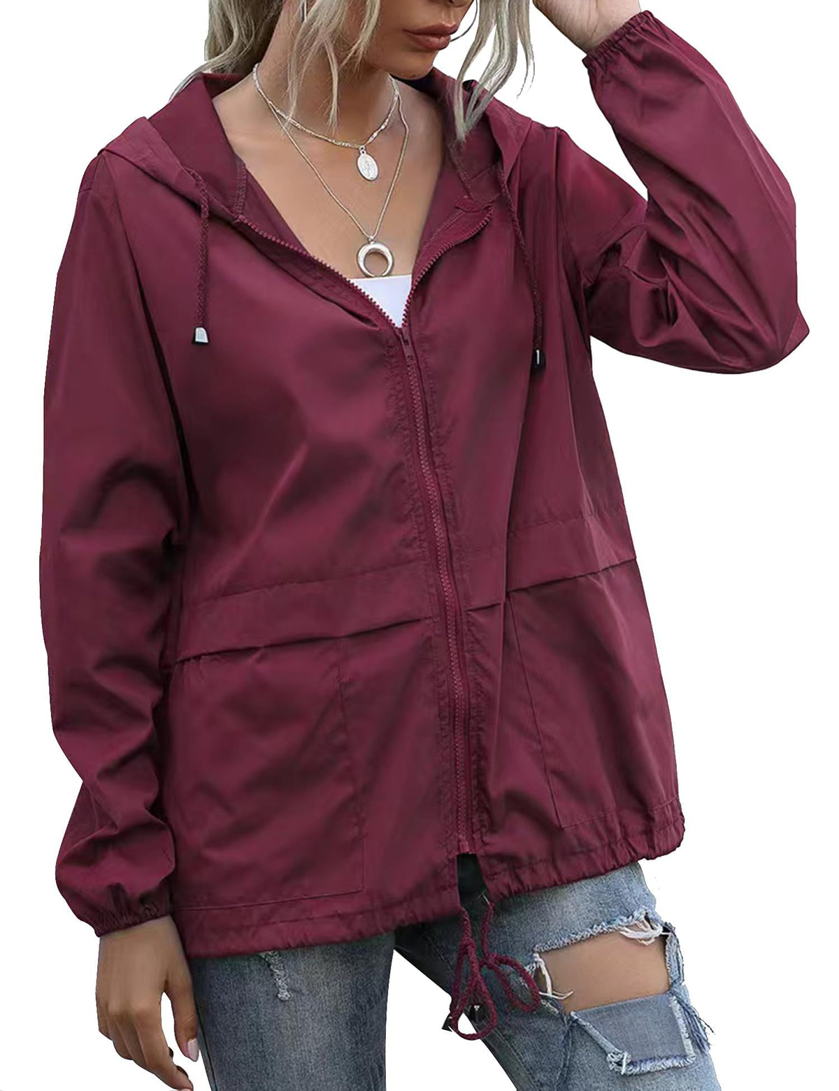 Women's Raincoats Lightweight Waterproof Rain Jackets | Packable Windbreaker Hooded with Pockets for Travel Outdoor
