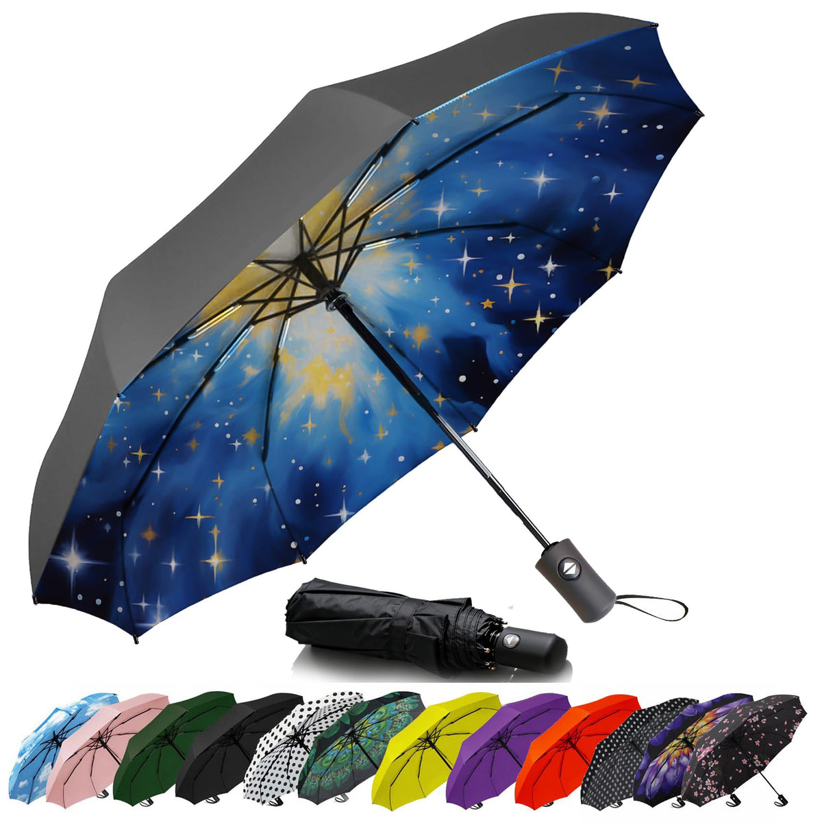 Compact Travel Umbrella - Windproof Auto Open/Close, Small Folding Umbrella for Rain & Sun with UPF50+ - Lightweight Frame, Waterproof - Fits Backpack, Purse, Suitcase.(Garden Butterfly)
