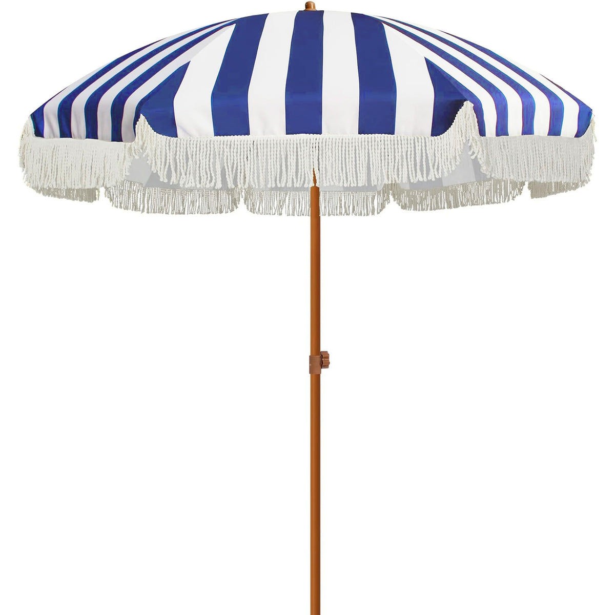 AMMSUN 7ft Patio Umbrella with Fringe Outdoor Tassel Umbrella UPF50+ Premium Steel Pole and Ribs Push Button Tilt, Cream White