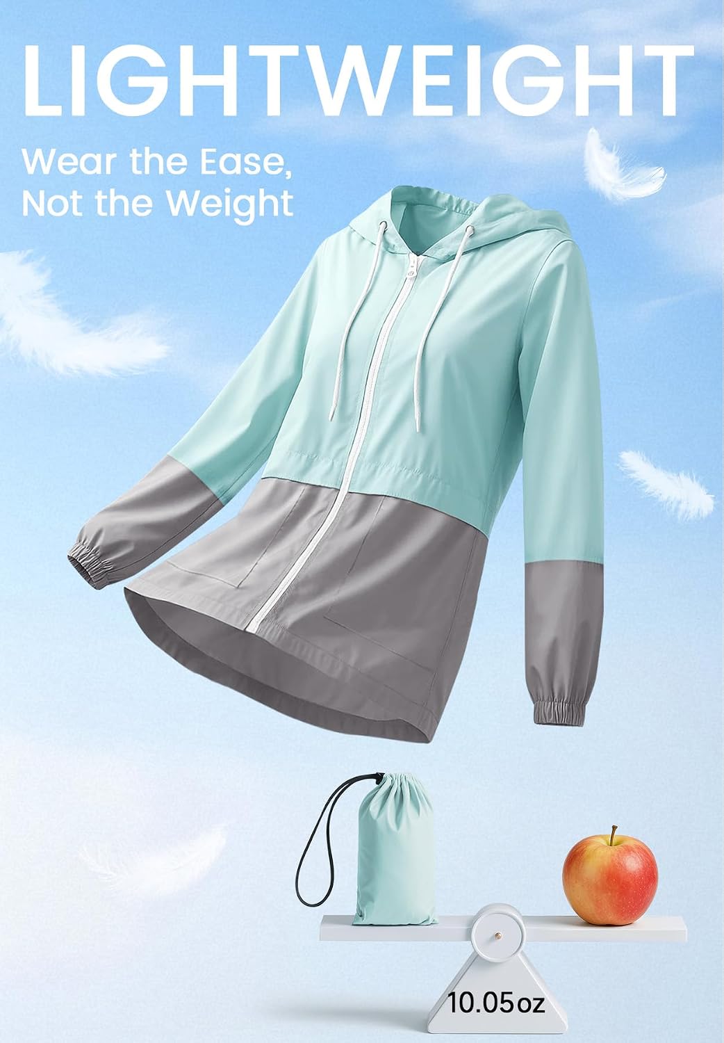 Zando Lightweight Rain Jacket Women Packable Waterproof Raincoat with Hood | Windbreaker Jacket Women, Light Raincoats for Drizzle, Rain Coats for Travel, Hiking and Commute